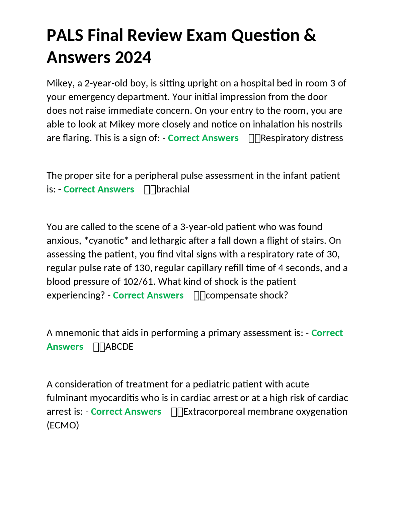 PALS Final Review Exam Question & Answers 2024 | Exams Nursing | Docsity