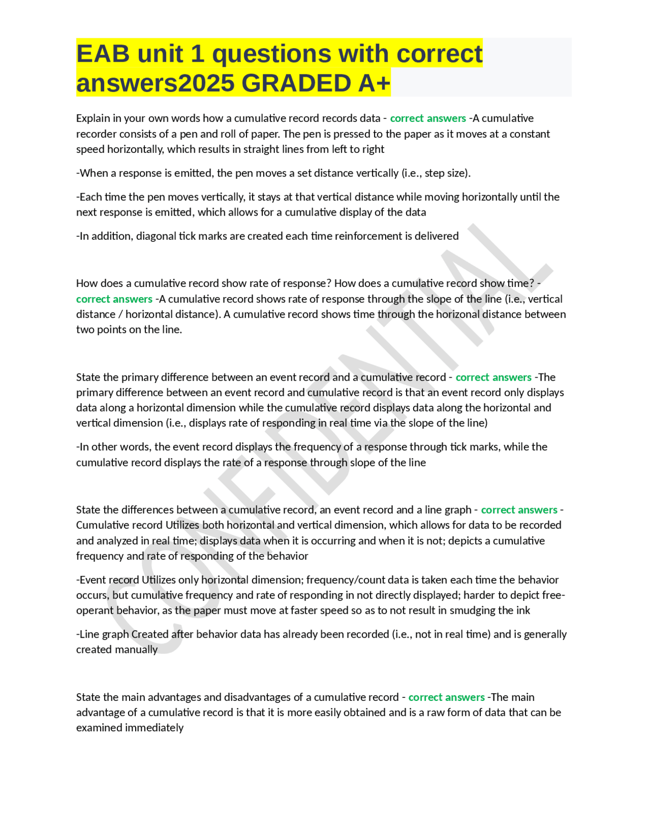 EAB unit 1 questions with correct answers2025 GRADED A+ | Exams Nursing ...