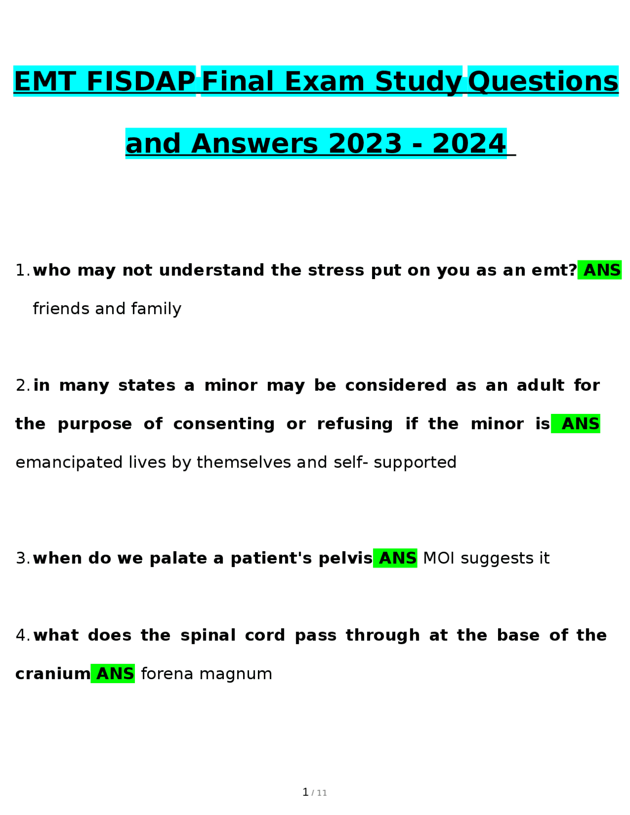 EMT FISDAP Final Exam Study questions verified with 100% correct ...