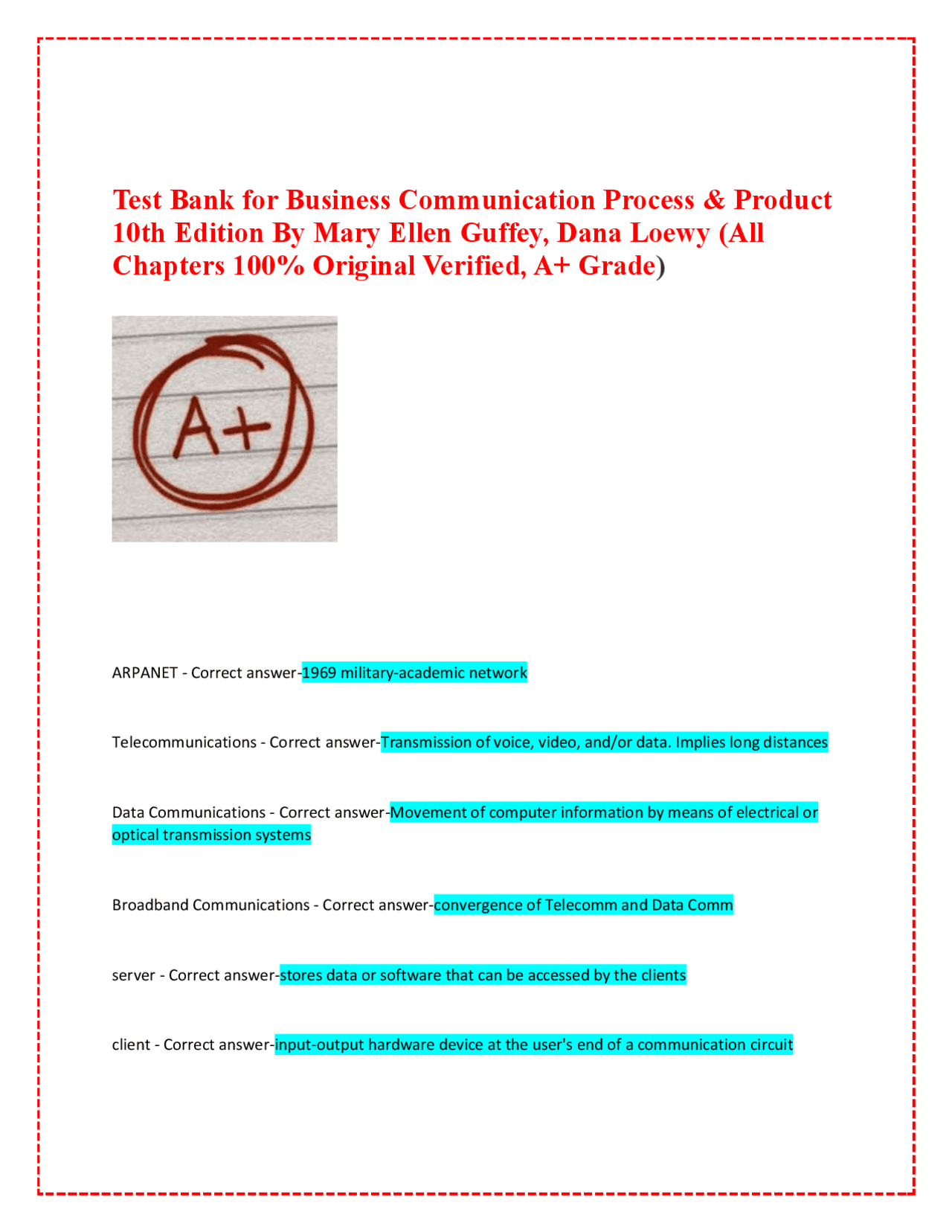 Test Bank for Business Communication Process & Product 10th Edition By ...