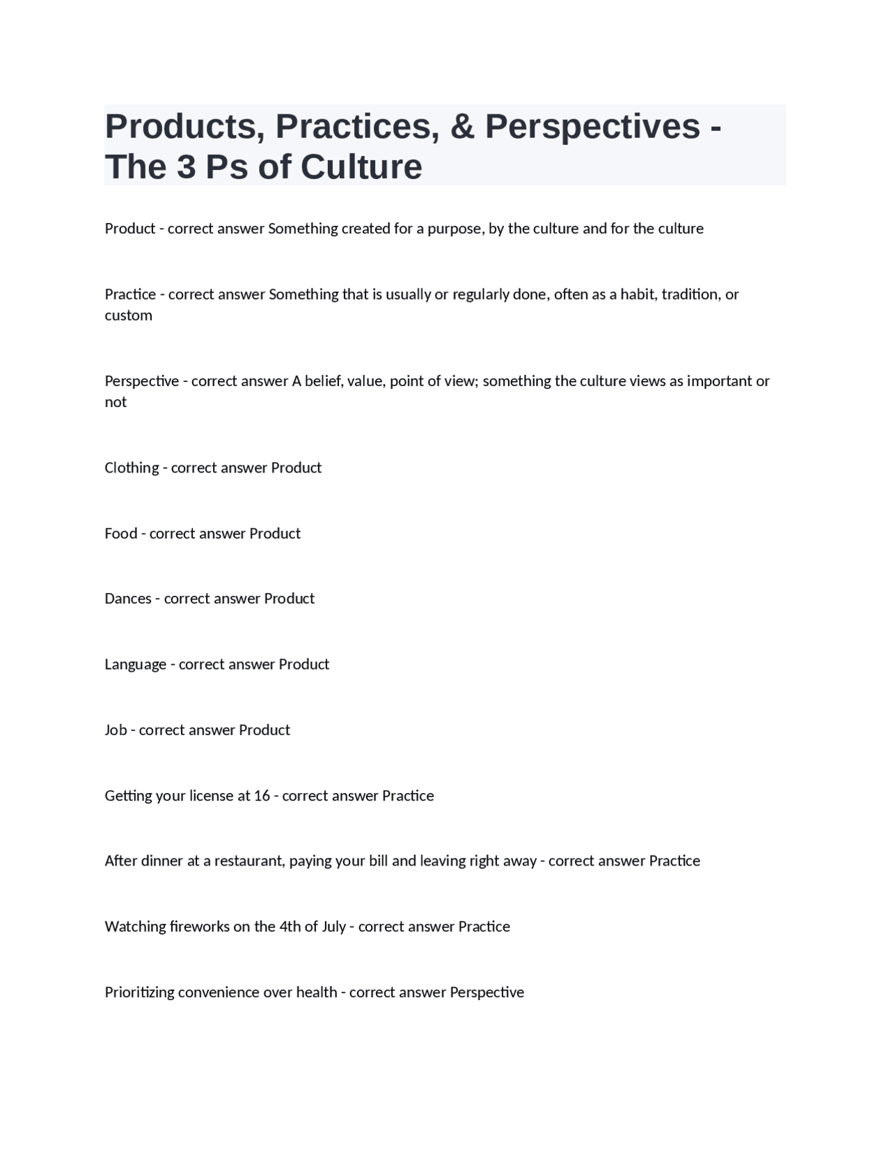 Products, Practices, & Perspectives - The 3 Ps of Culture.docx | Exams ...
