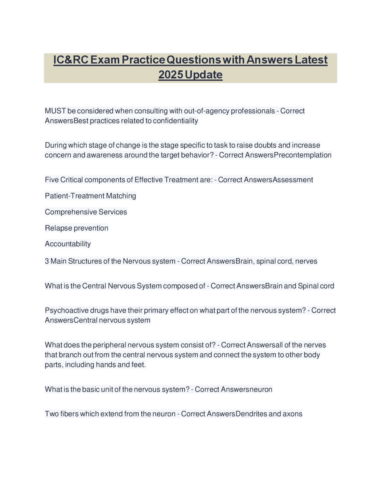IC&RC Exam Practice Questions with Answers Latest 2025 Update | Exams ...