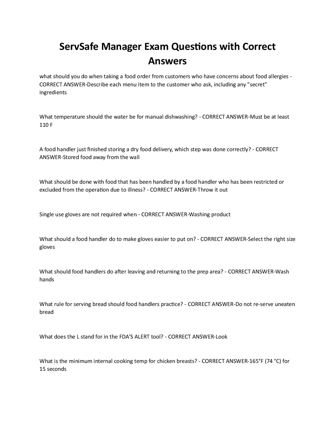 ServSafe Manager Exam Questions with Correct Answers | Exams Nursing ...