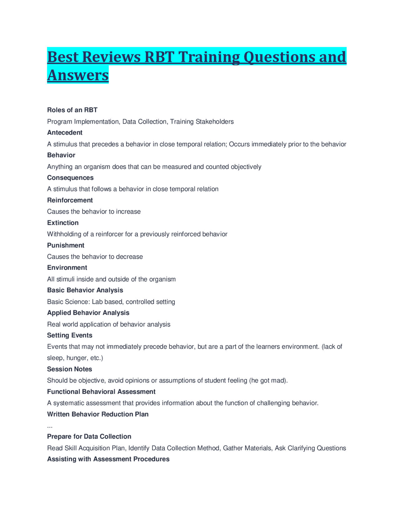 Best Reviews RBT Training Questions and Answers | Exams Health sciences ...