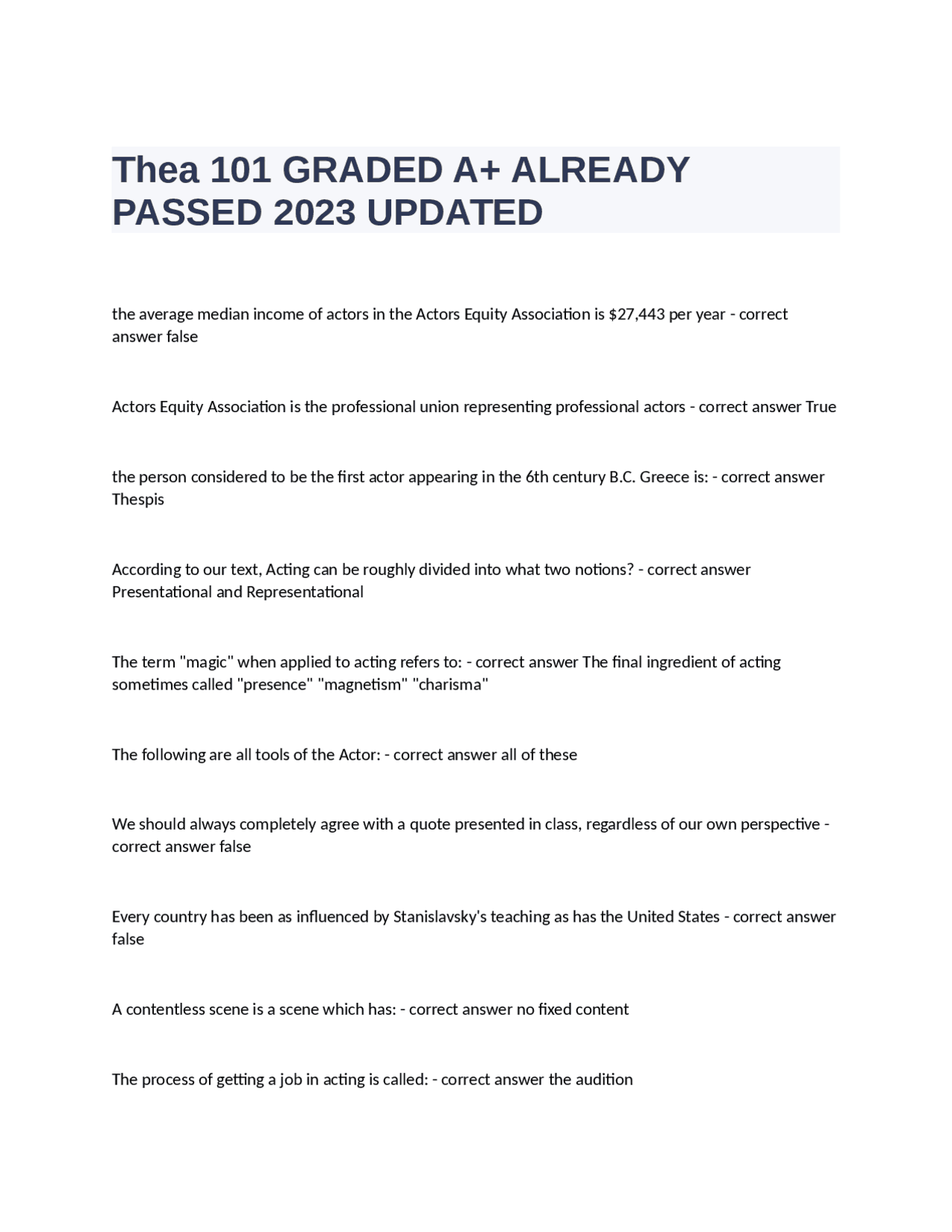 Thea 101 GRADED A+ already passed | Exams Nursing | Docsity