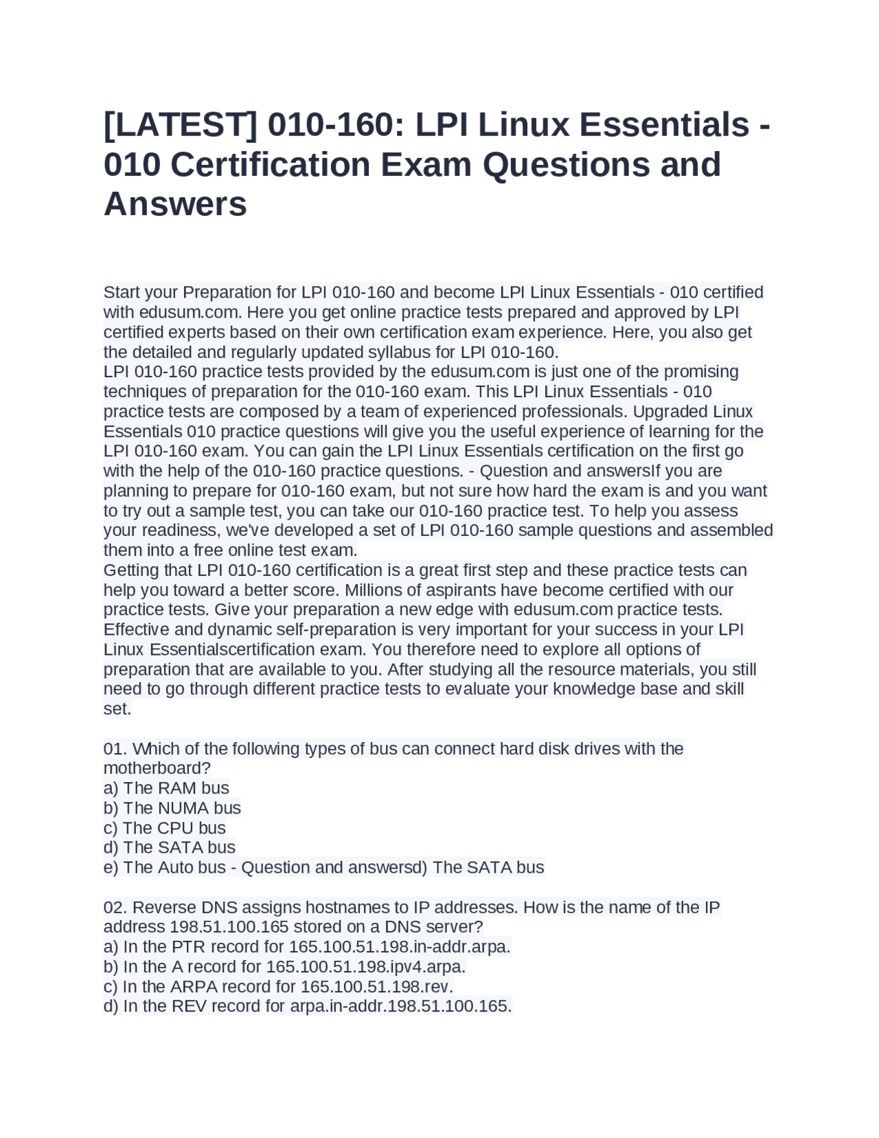 LPI Linux Essentials 010 Certification Exam Questions and Answers ...