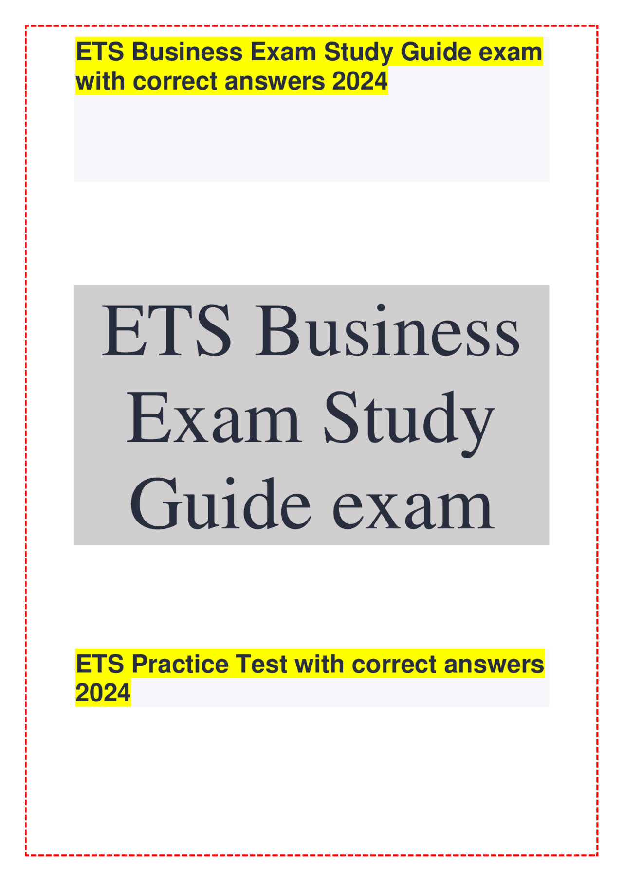 Ets Study Guide ETS Business Exam Study Guide exam with correct answers 2024 | Exams ...