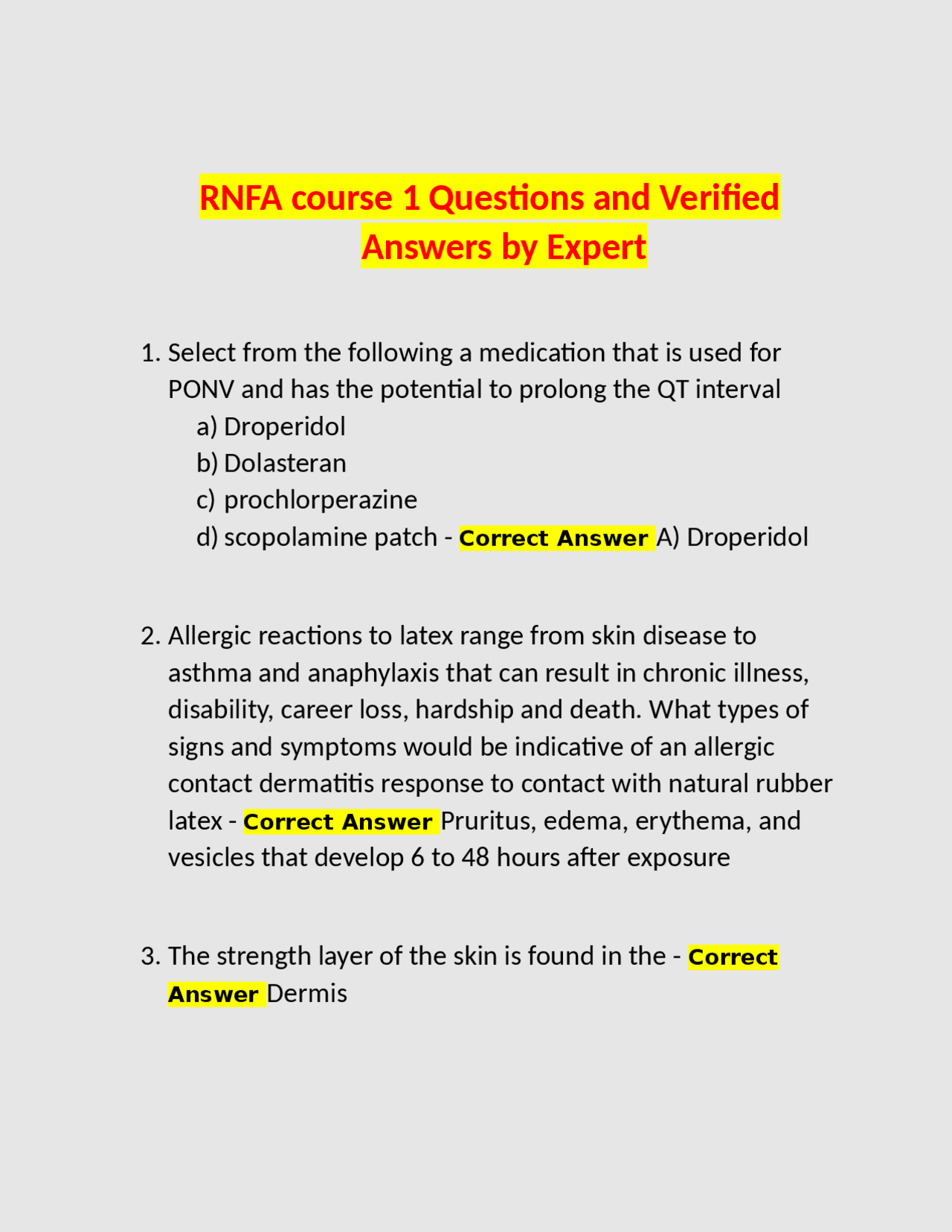 RNFA course 1 Questions and Verified Answers by Expert | Exams ...