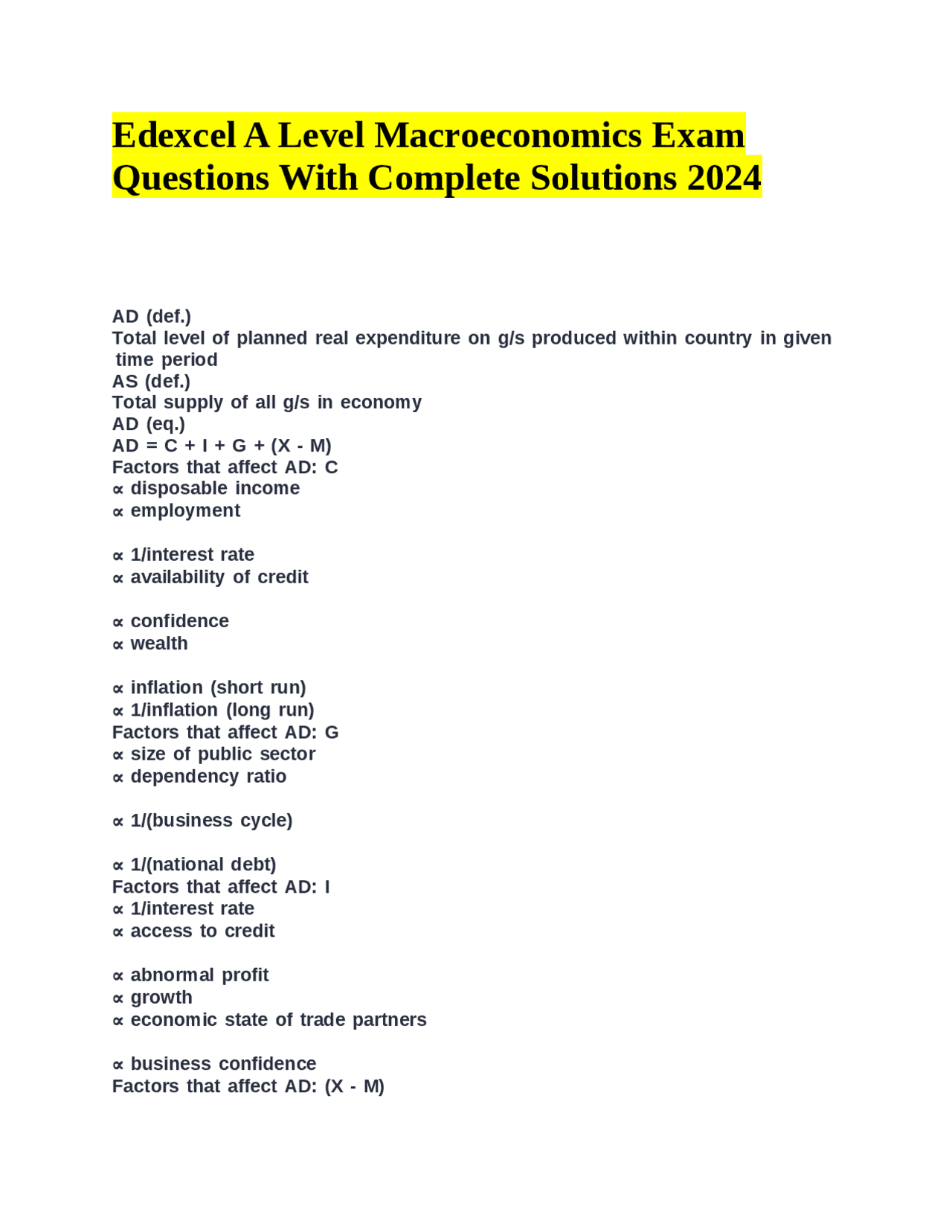 Edexcel A Level Macroeconomics Exam Questions With Complete Solutions ...