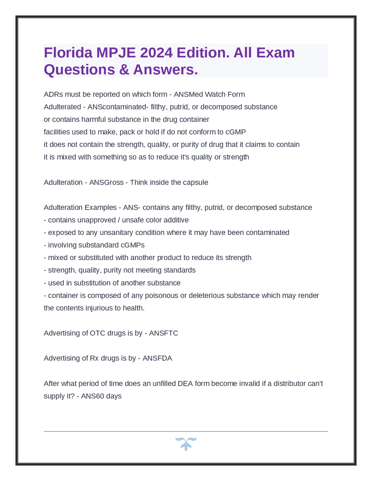 Florida MPJE 2024 Edition. All Exam Questions & Answers. | Exams ...