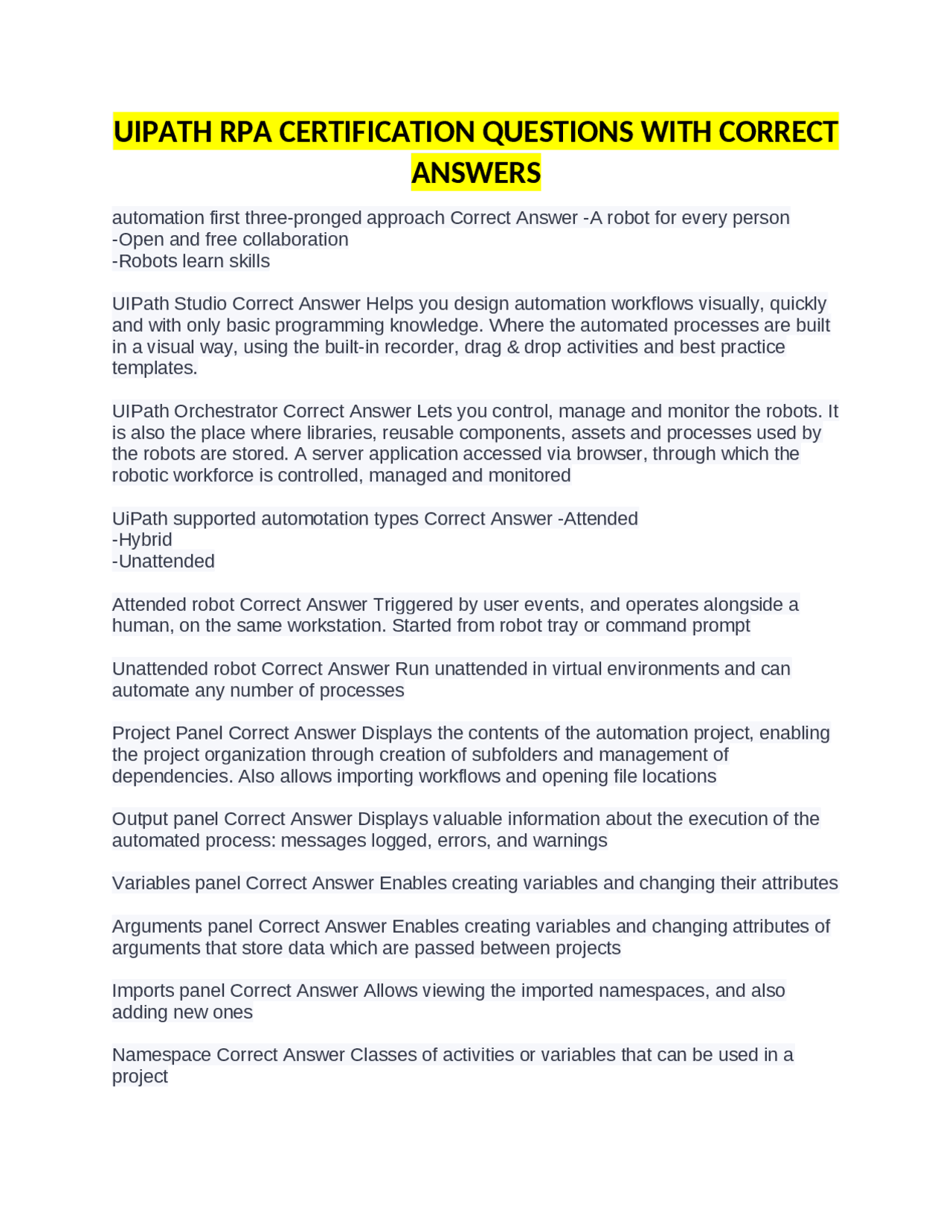UIPATH RPA CERTIFICATION QUESTIONS WITH CORRECT ANSWERS | Exams Nursing ...