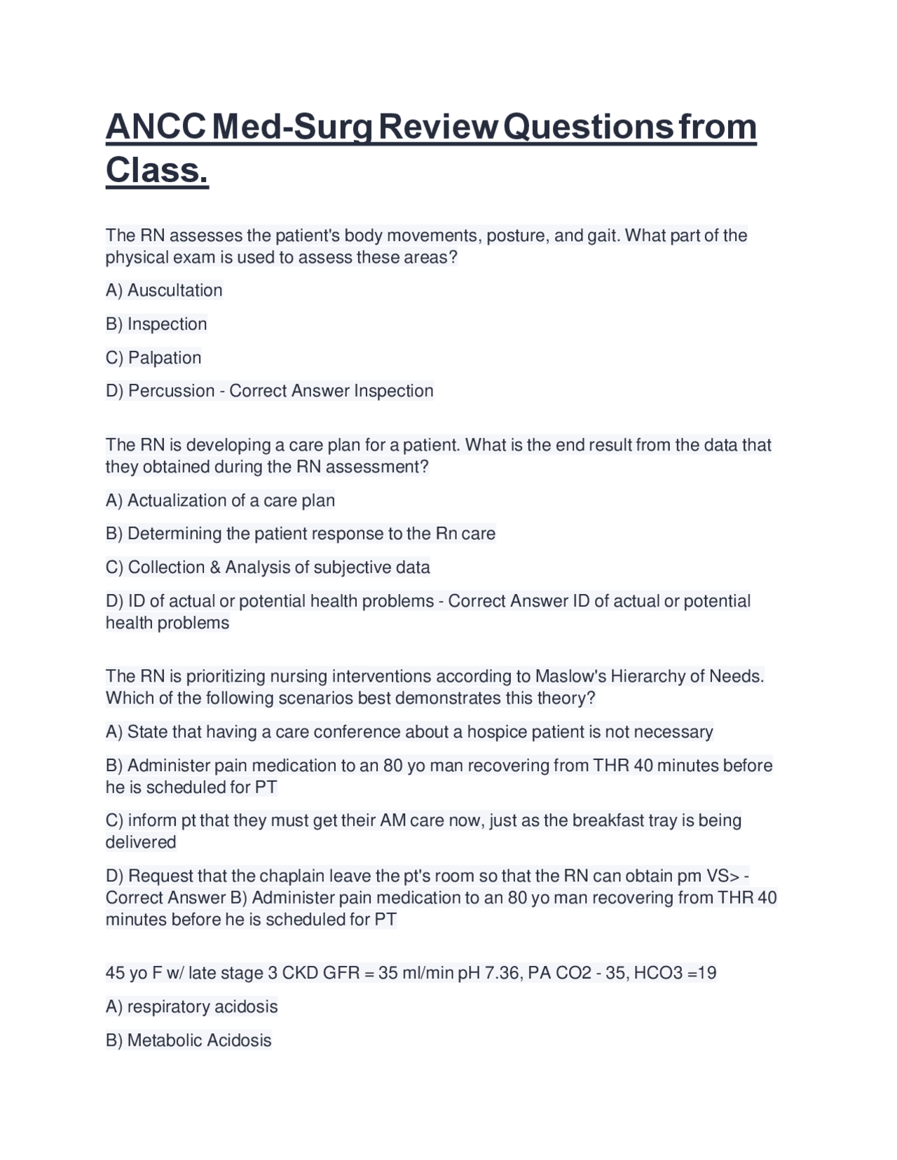 ANCC Med-Surg Review Questions from Class. | Exams General Surgery ...