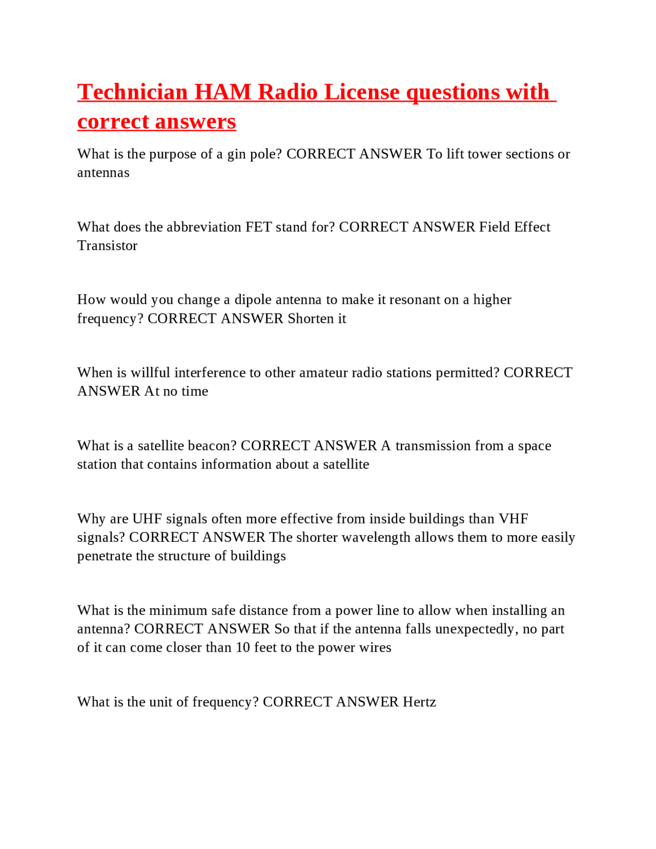 Technician HAM Radio License questions with correct answers | Exams Law ...