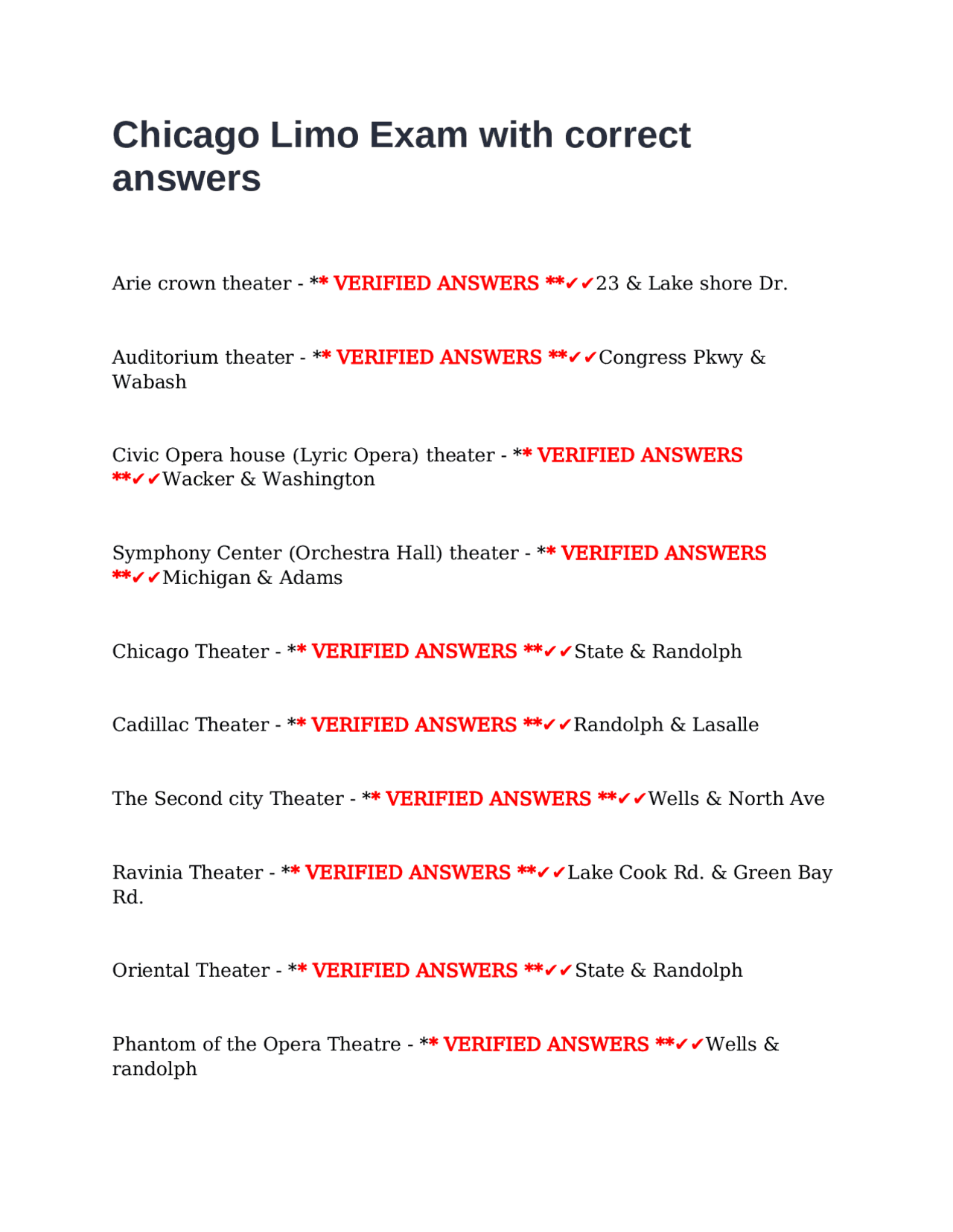 Chicago Limo Exam with correct answers | Exams European Computer ...