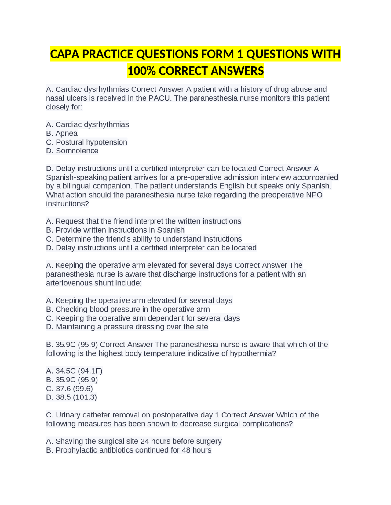 CAPA PRACTICE QUESTIONS FORM 1 QUESTIONS WITH 100% CORRECT ANSWERS ...