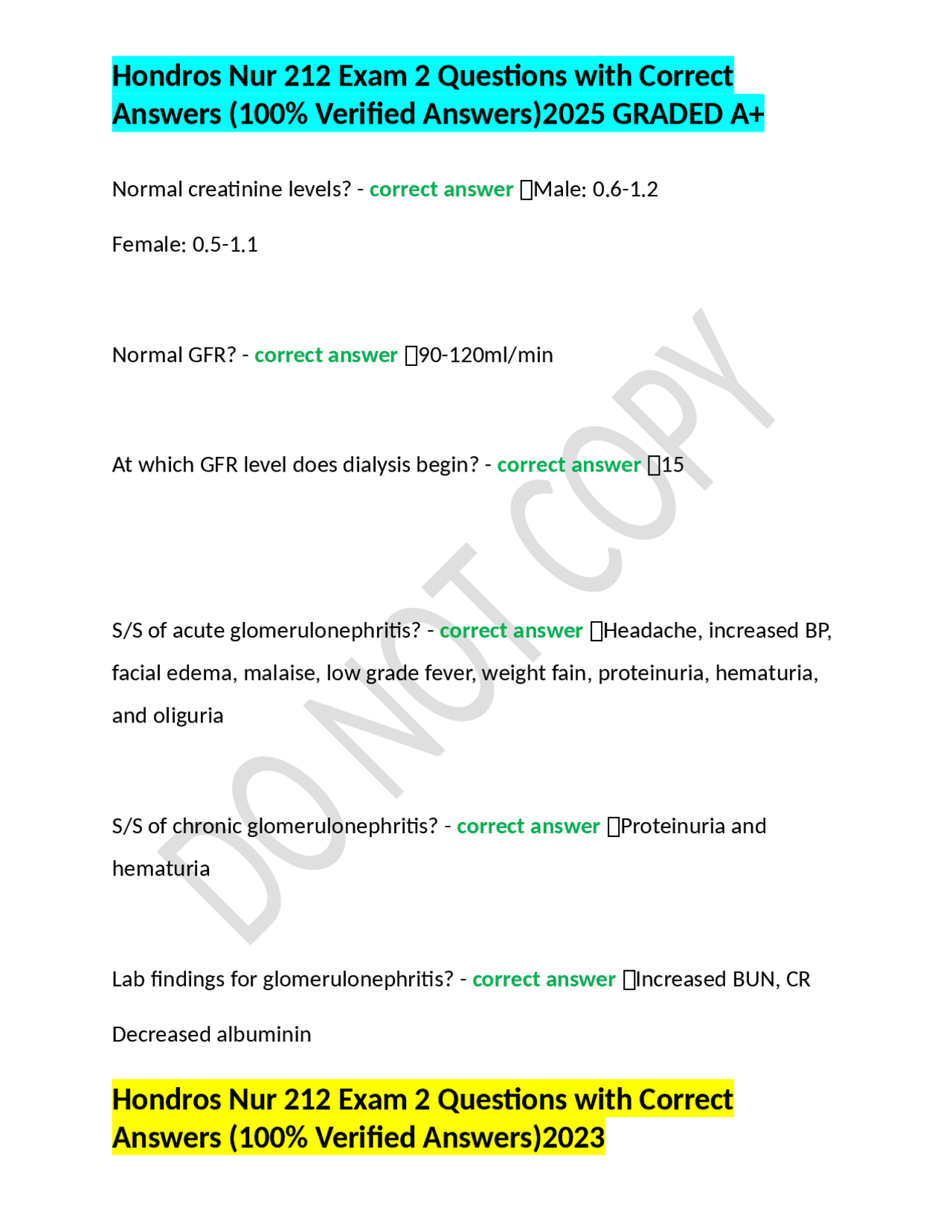 Hondros Nur 212 Exam 2 Questions with Correct Answers (100% Verified ...