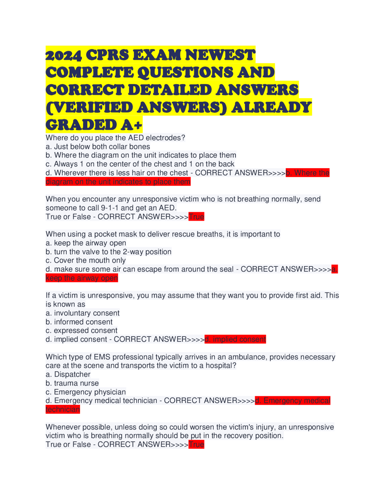 Cprs Note Example 2024 CPRS EXAM NEWEST COMPLETE QUESTIONS AND CORRECT DETAILED ANSWERS ...