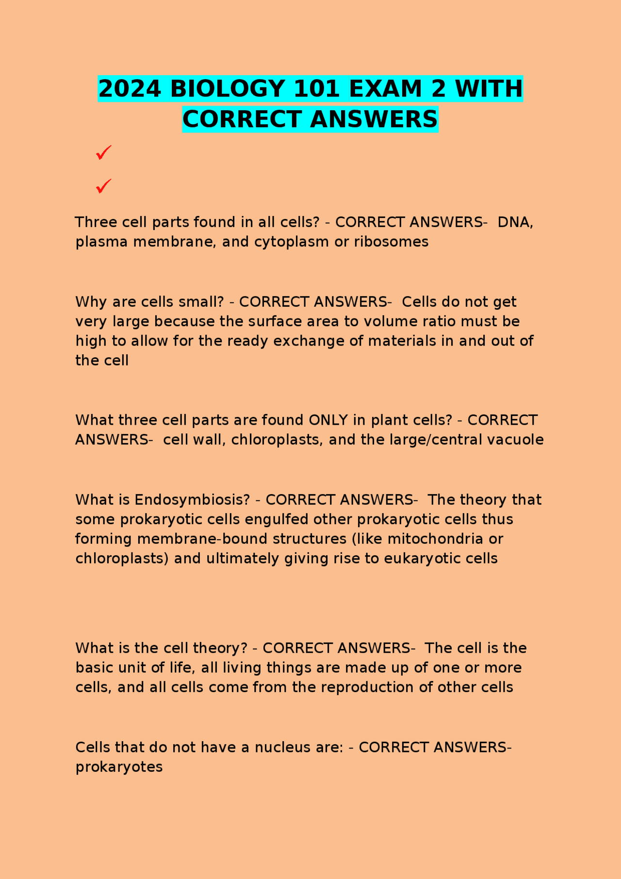2024 BIOLOGY 101 EXAM 2 WITH CORRECT ANSWERS | Exams Advanced Education ...