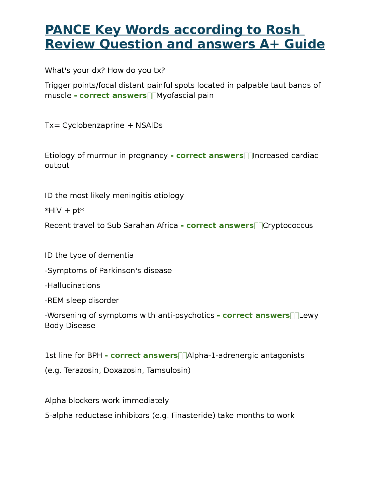Pance Example Question PANCE Key Words according to Rosh Review Question and answers A+ Guide ...