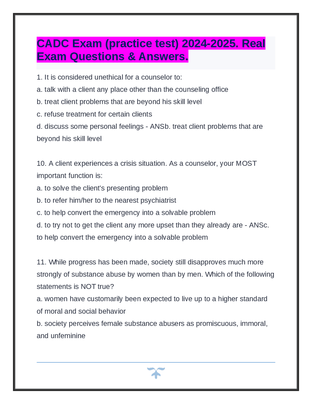 CADC Exam (practice test) 2024-2025. Real Exam Questions & Answers ...