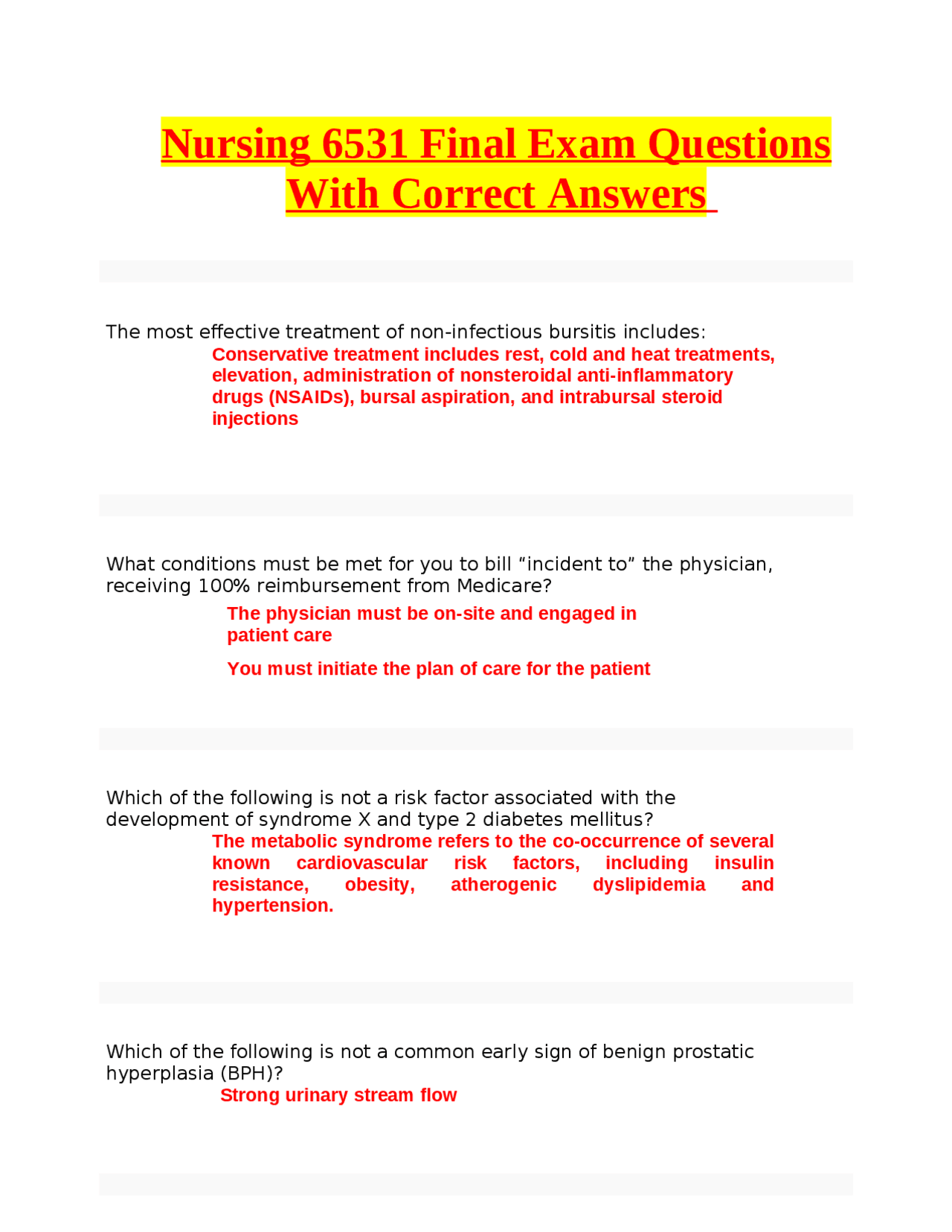 Nursing 6531 Final Exam Questions With Correct Answers | Exams Nursing ...