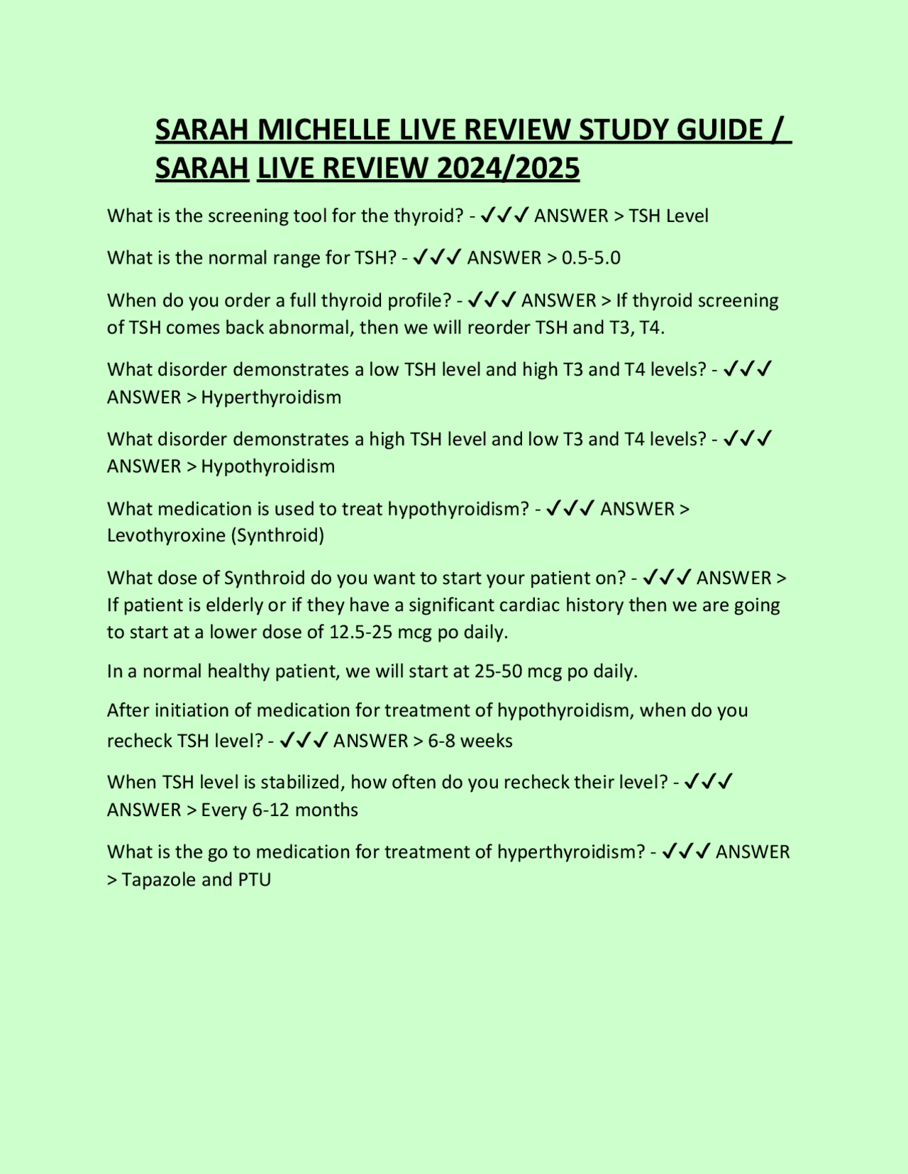 SARAH MICHELLE LIVE REVIEW STUDY GUIDE / SARAH LIVE REVIEW 2024/2025 ...