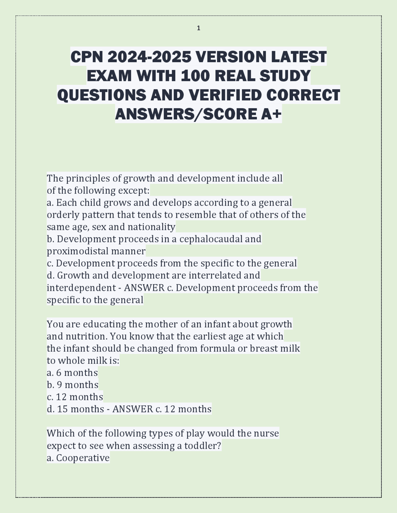 CPN 2024-2025 VERSION LATEST EXAM WITH 100 REAL STUDY QUESTIONS AND ...