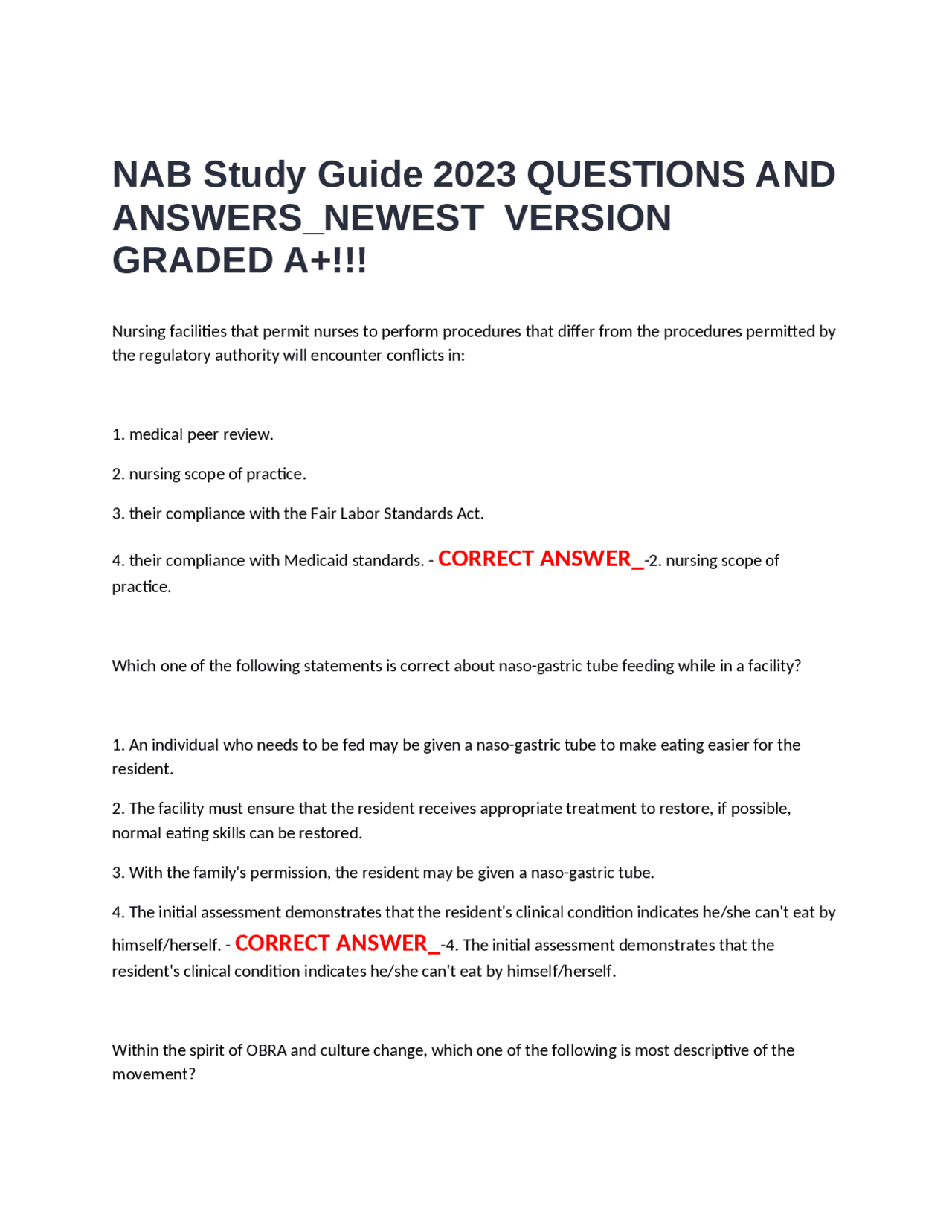 Nab Comprehension NAB Study Guide 2023 QUESTIONS AND ANSWERS_NEWEST VERSION GRADED A+ ...