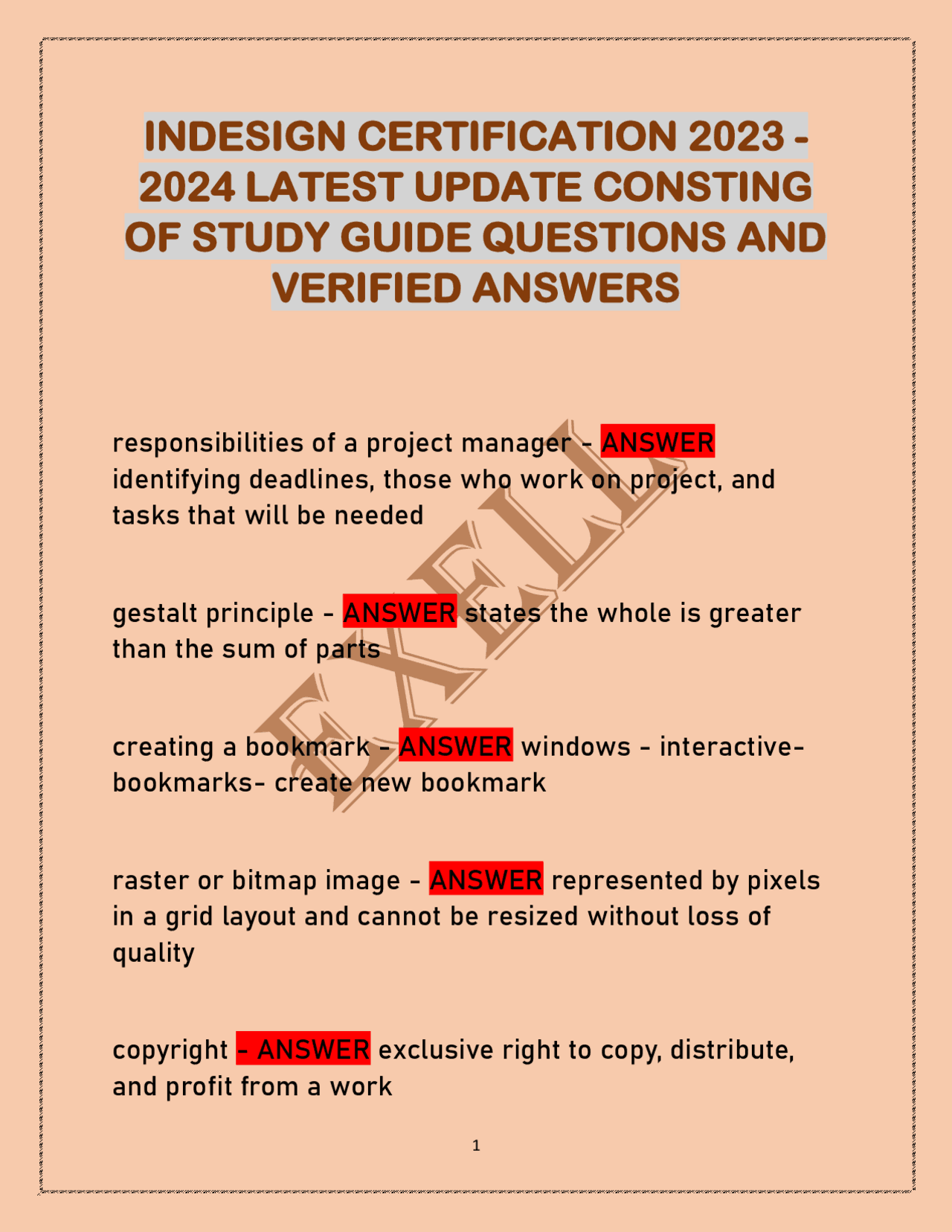 INDESIGN CERTIFICATION 2023 - 2024 LATEST UPDATE CONSTING OF STUDY ...