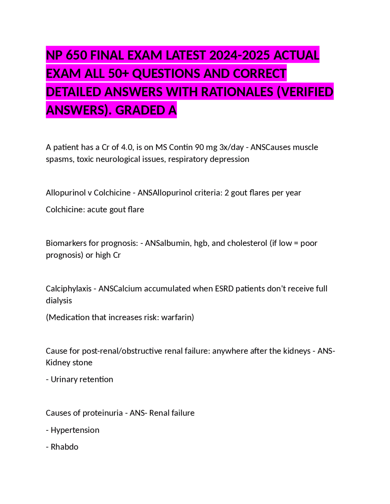 NP 650 FINAL EXAM LATEST 2024-2025 ACTUAL EXAM ALL 50+ QUESTIONS AND ...