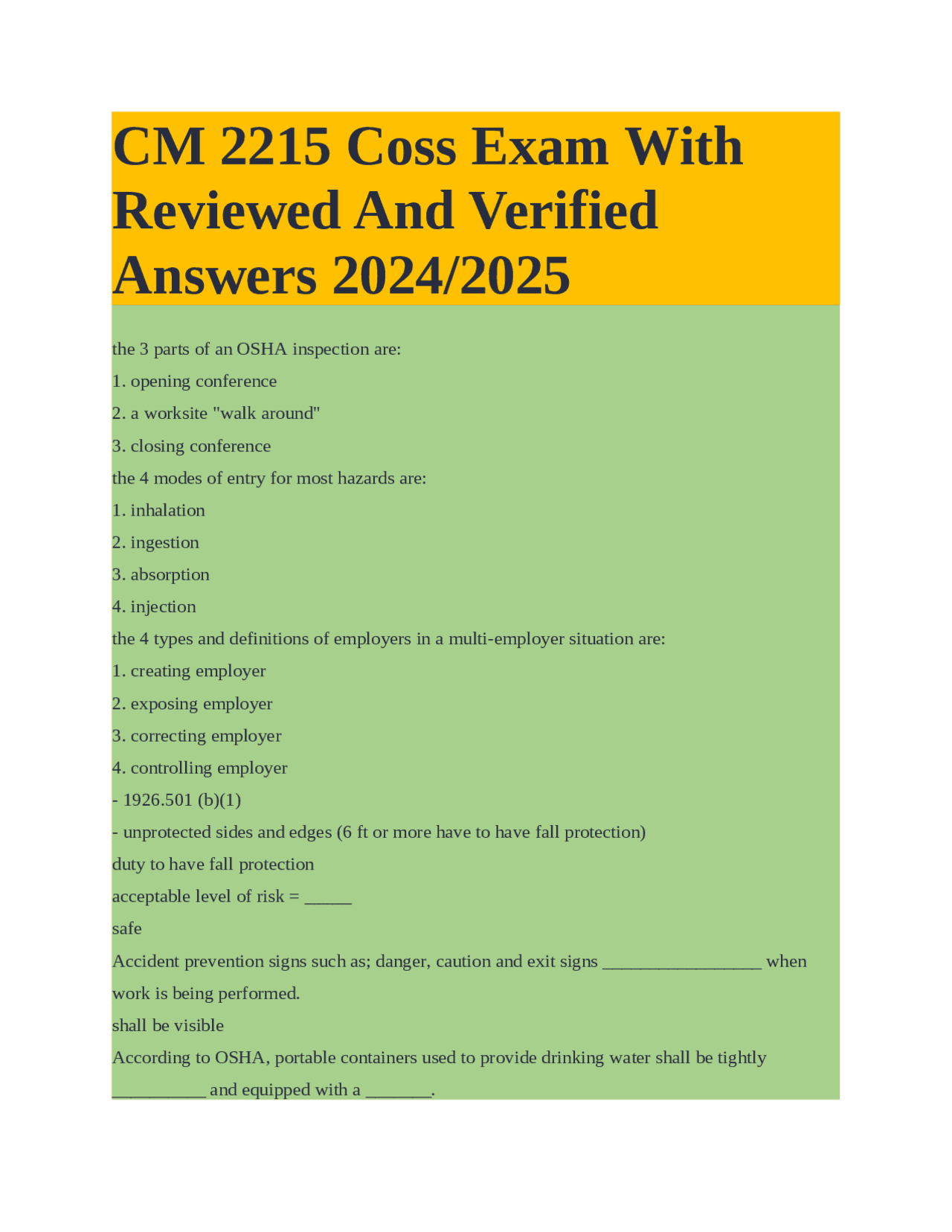 CM 2215 Coss Exam With Reviewed And Verified Answers 2024/2025 | Exams ...