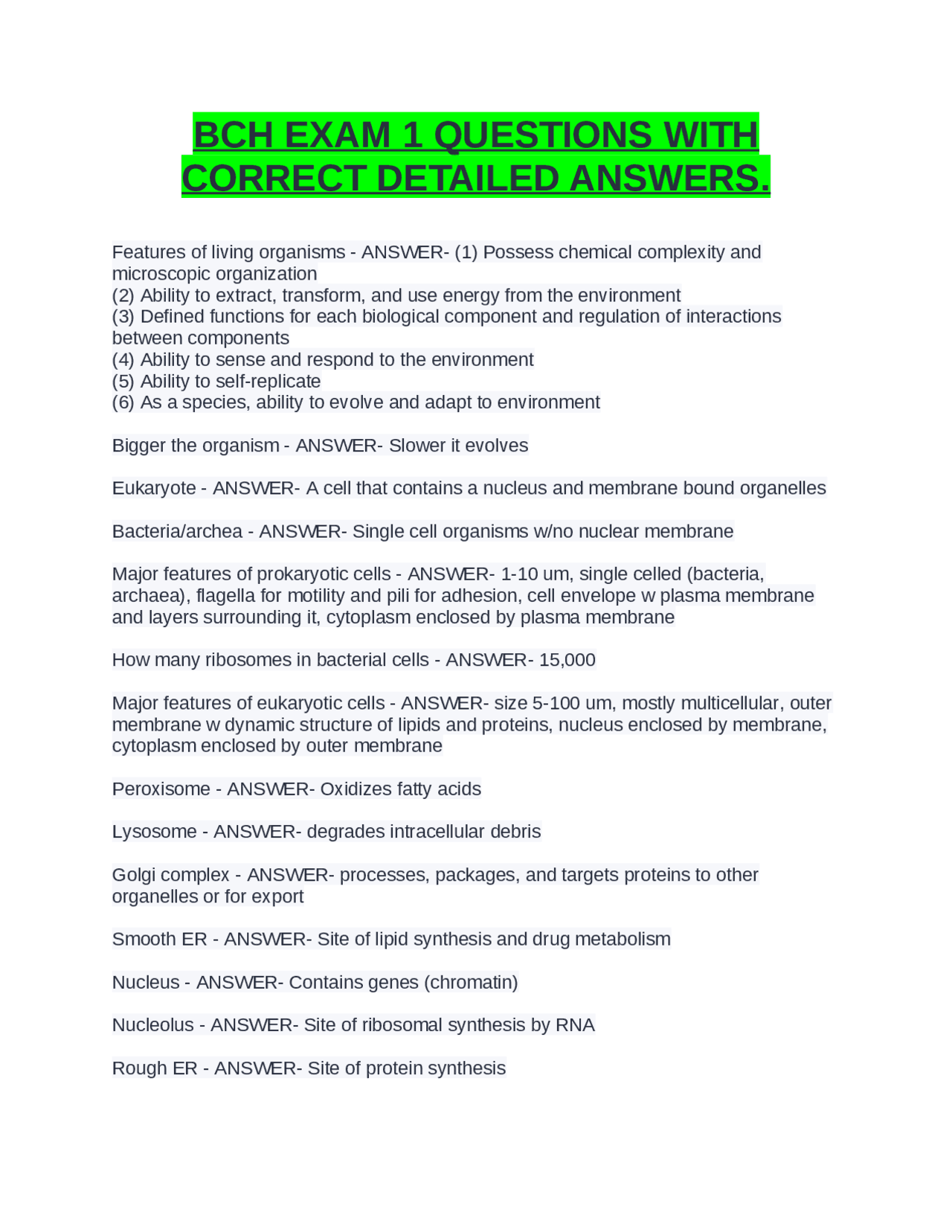 BCH EXAM 1 QUESTIONS WITH CORRECT DETAILED ANSWERS. | Exams Advanced ...