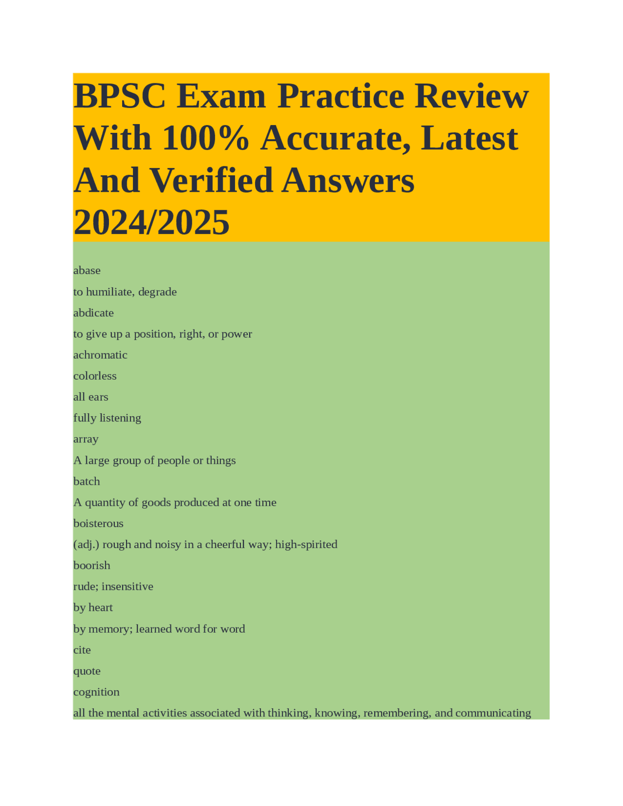 BPSC Exam Practice Review With 100% Accurate, Latest And Verified ...