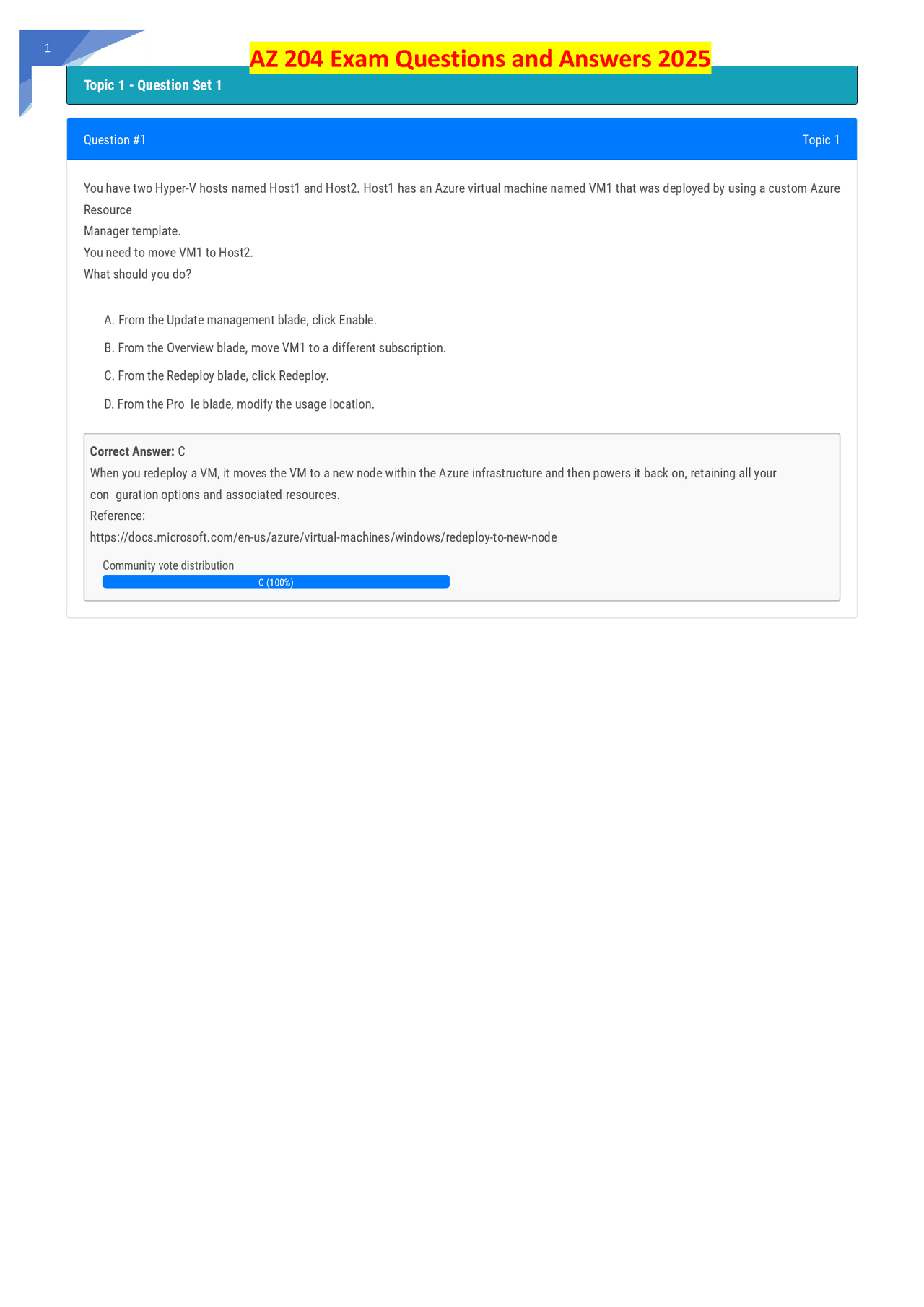 AZ 204 Exam Questions and Answers 2025 | Exams Computer Science | Docsity