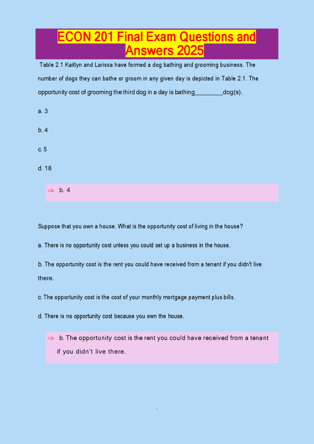 ECON 201 Final Exam Questions and Answers 2025 | Exams Economics | Docsity