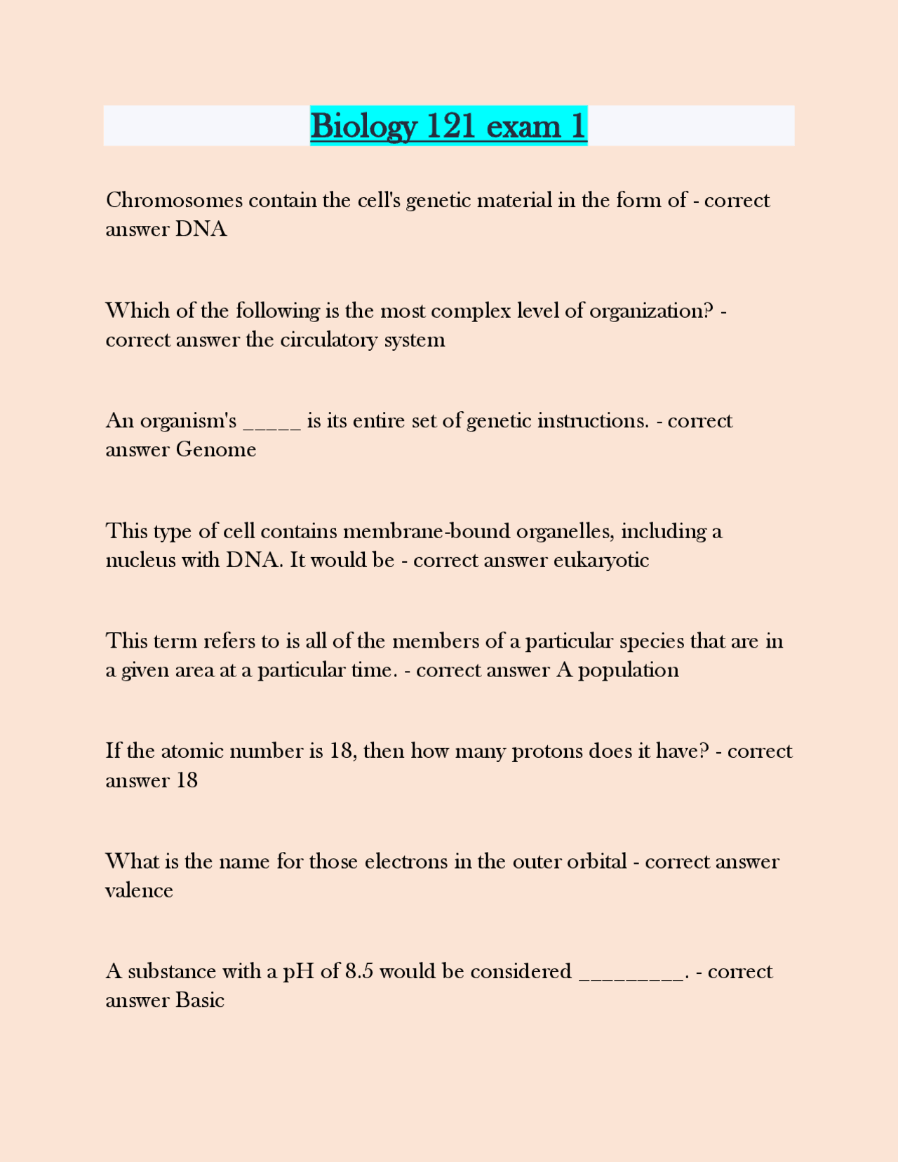 Biology 121 exam 1 Questions answers latest update | Exams Biology ...