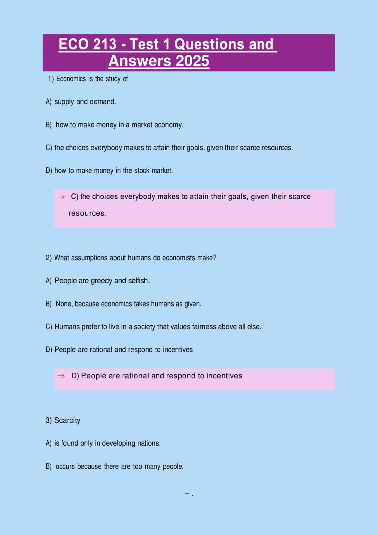 ECO 213: Test 1 Questions and Answers 2025 | Exams Economics | Docsity