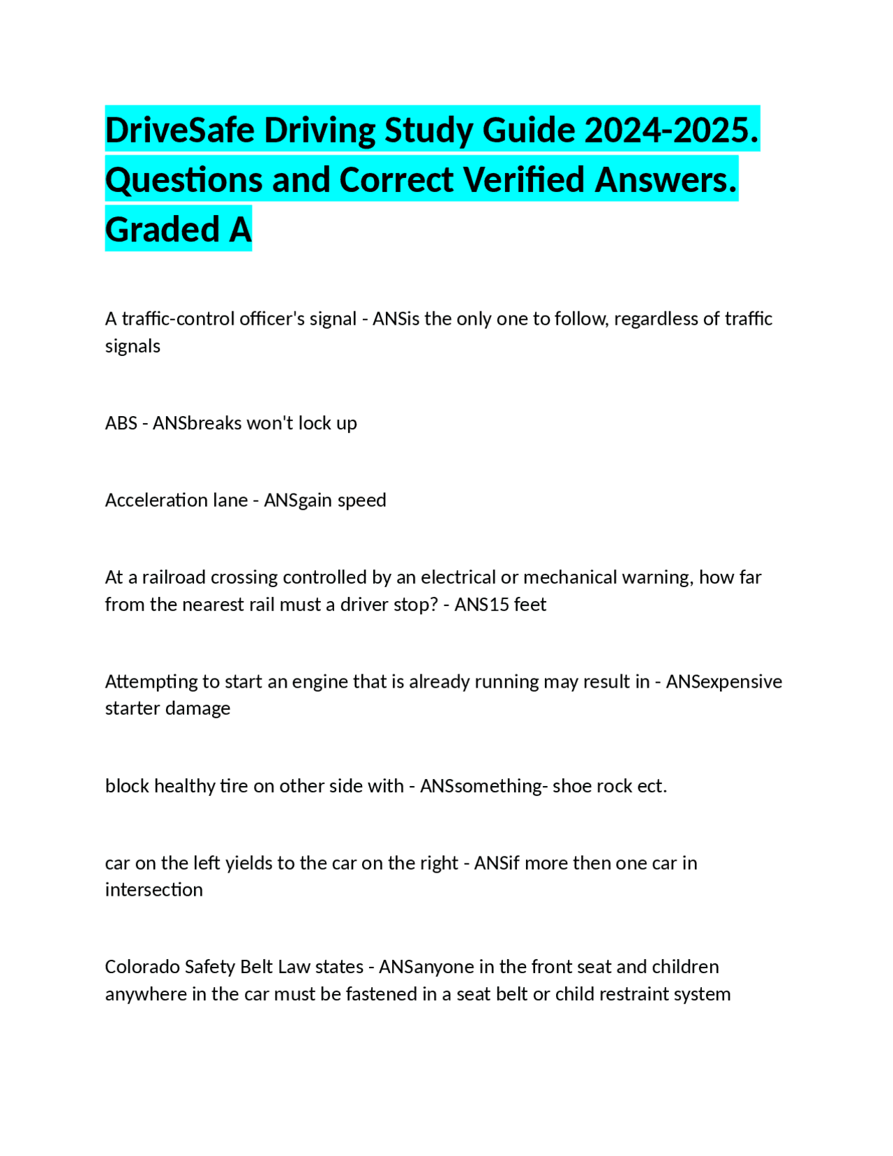DriveSafe Driving Study Guide: Questions and Answers for 2024-2025 ...