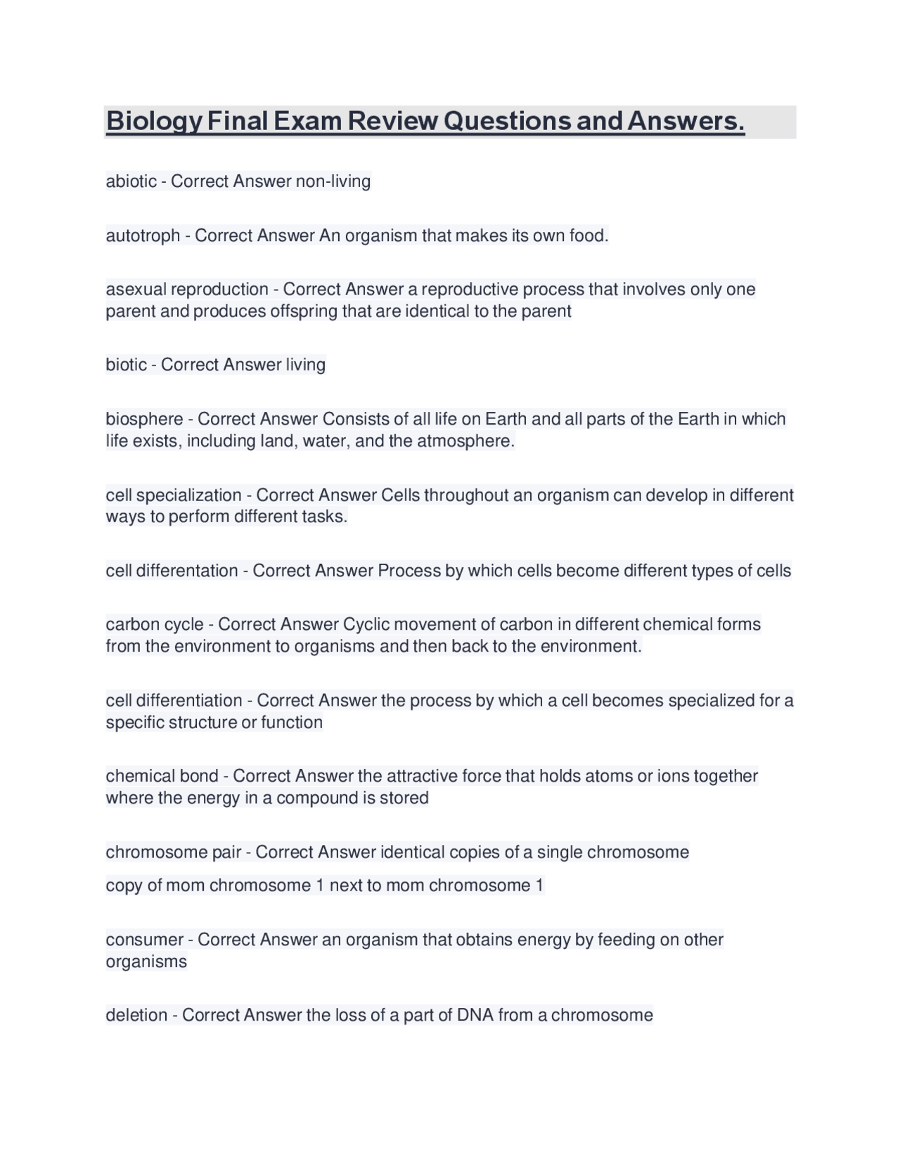 Biology Final Exam Review: Key Terms and Concepts | Exams Biology | Docsity