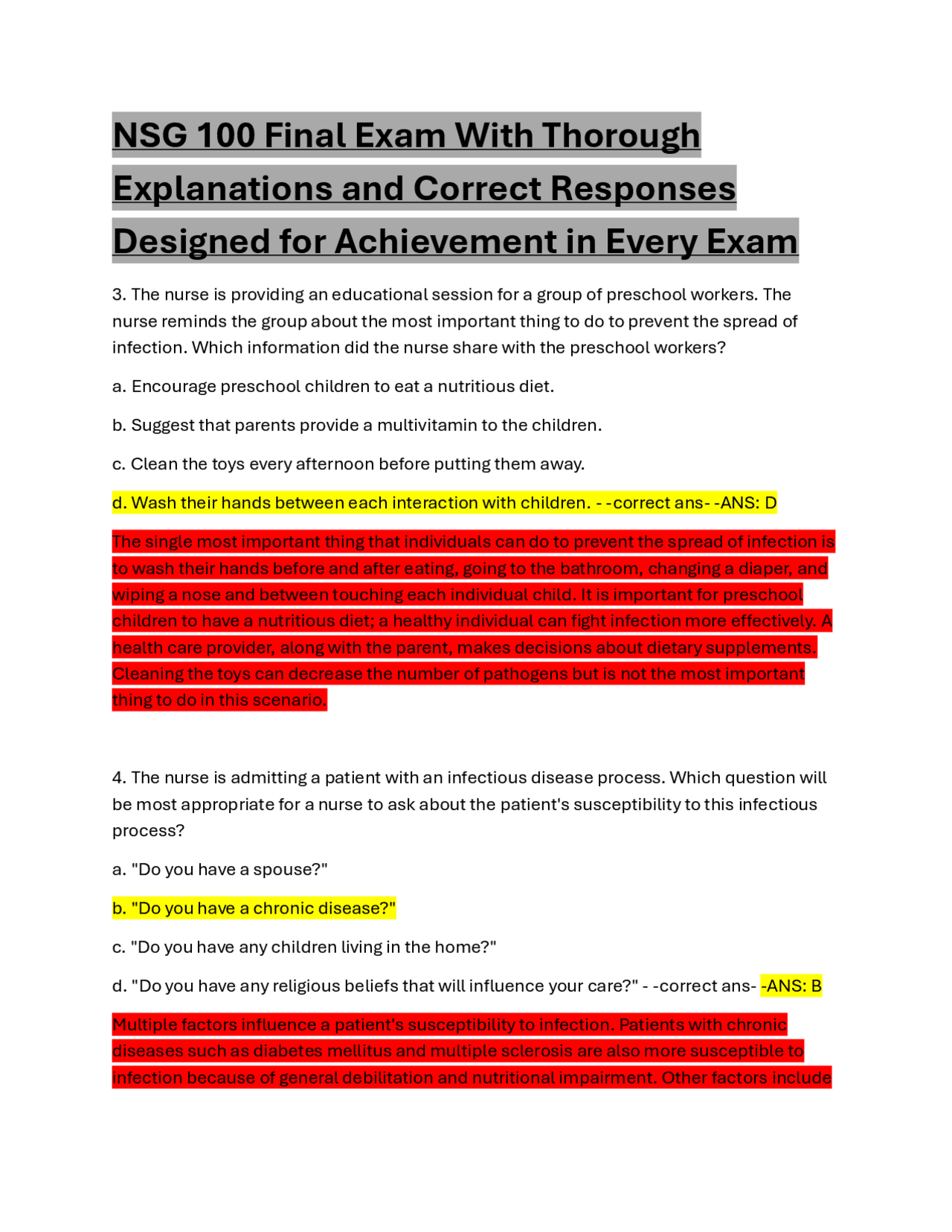 NSG 100 Final Exam 2025 | With Thorough Explanations | Comprehensive ...