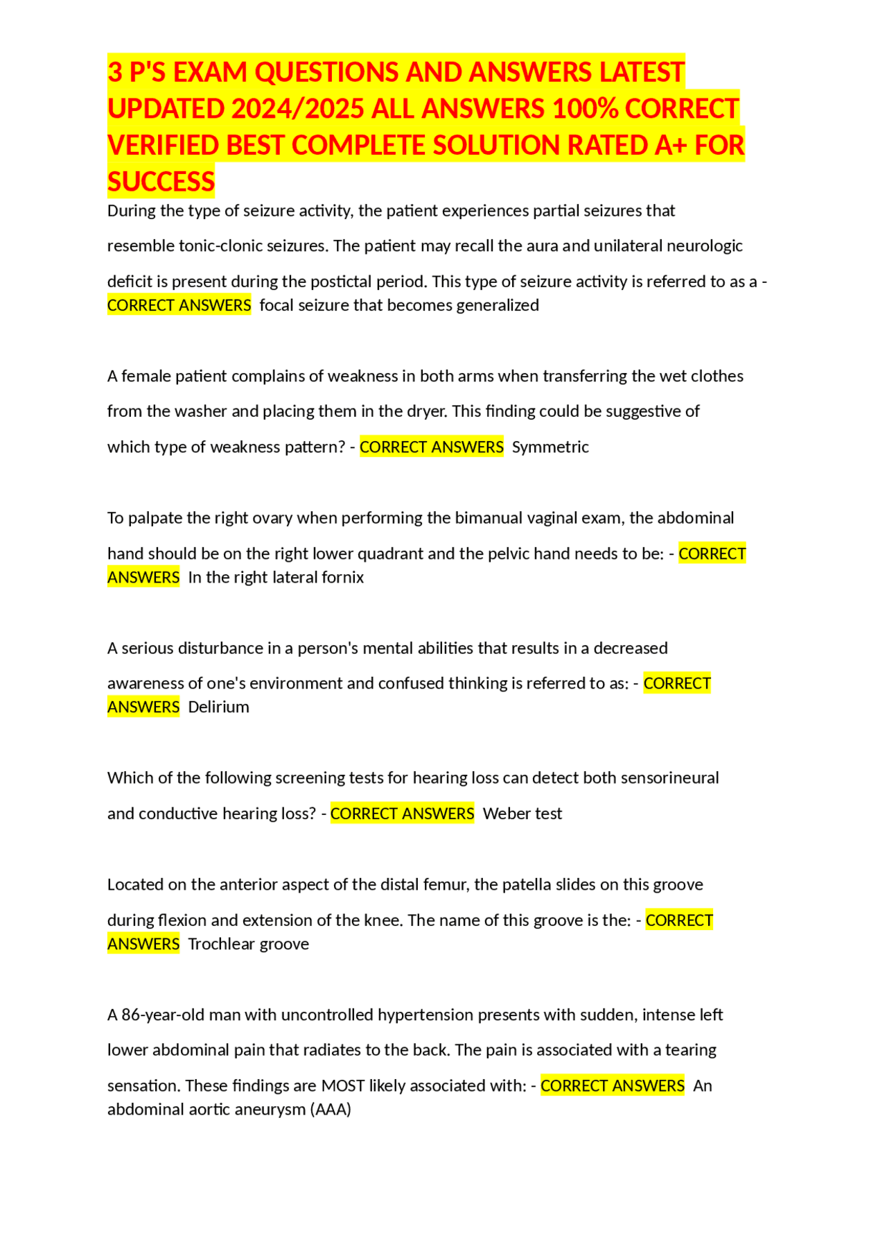3 P'S EXAM QUESTIONS AND ANSWERS LATEST UPDATED 2024/2025 ALL ANSWERS ...