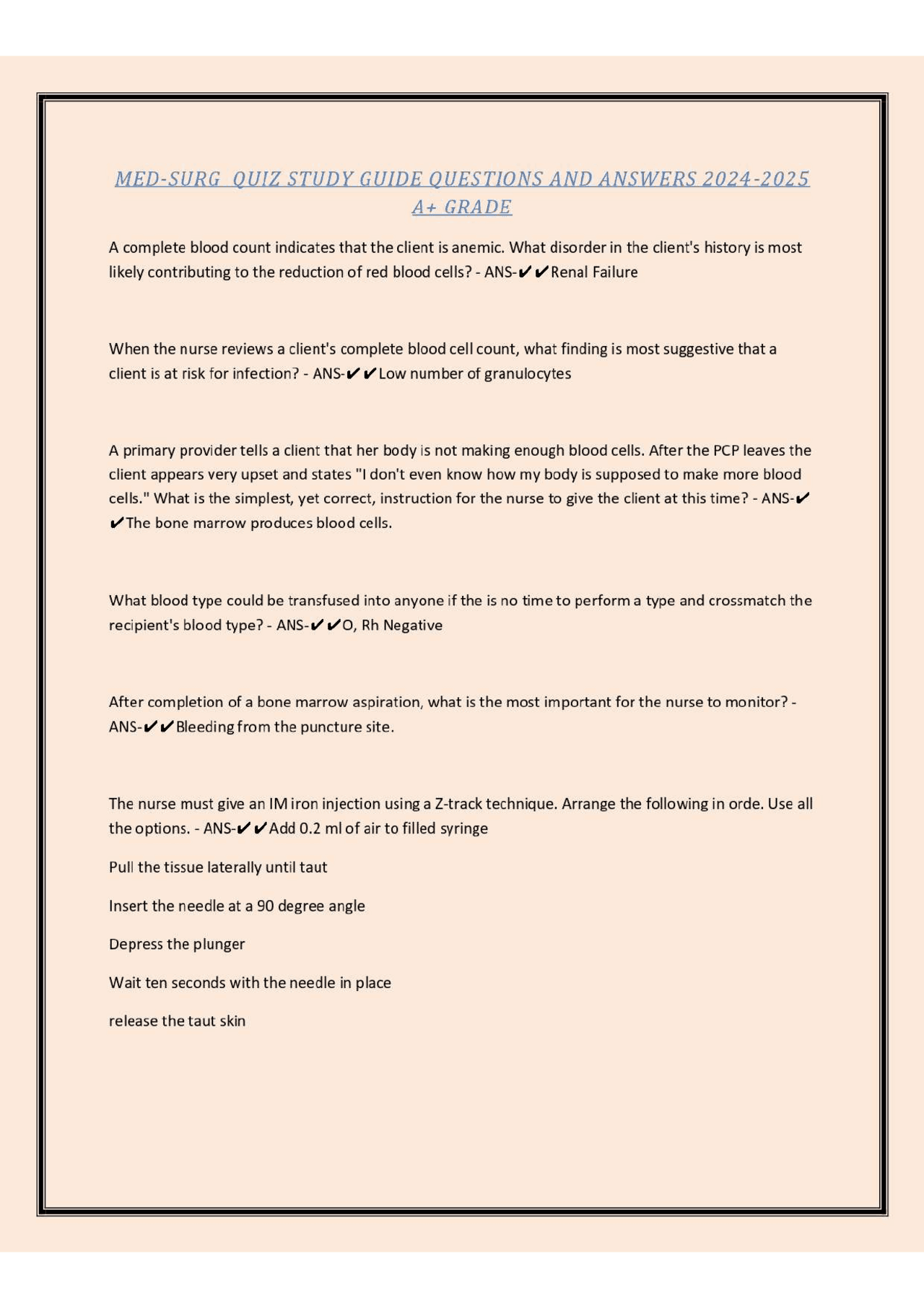 MED-SURG QUIZ STUDY GUIDE QUESTIONS AND ANSWERS 2024-2025 A+ GRADE ...