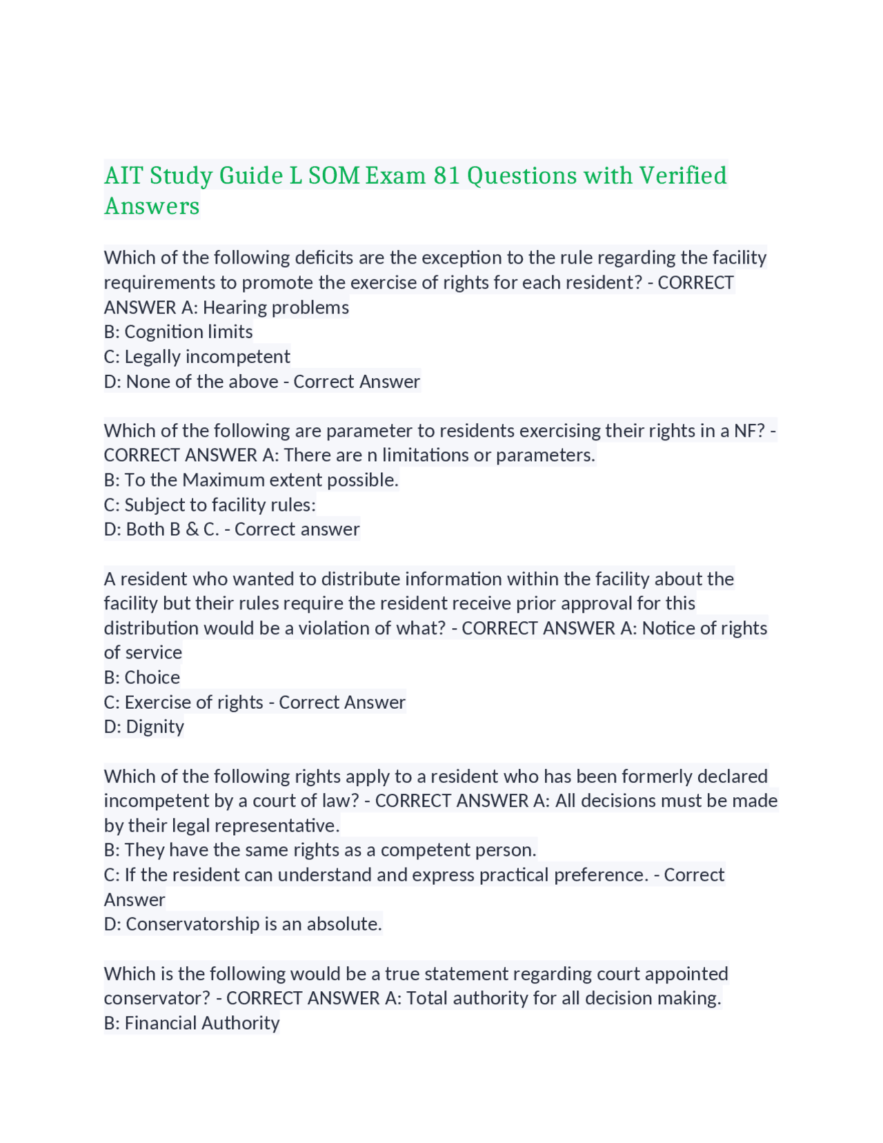 AIT Study Guide L SOM Exam: 81 Questions with Verified Answers | Exams ...