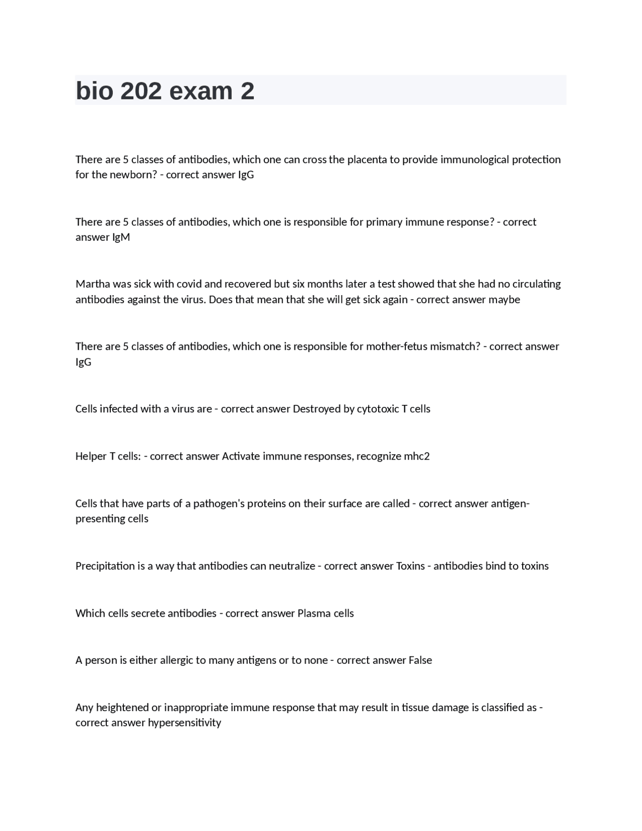 bio 202 exam 2 Question and answers verified to pass | Exams Biology ...
