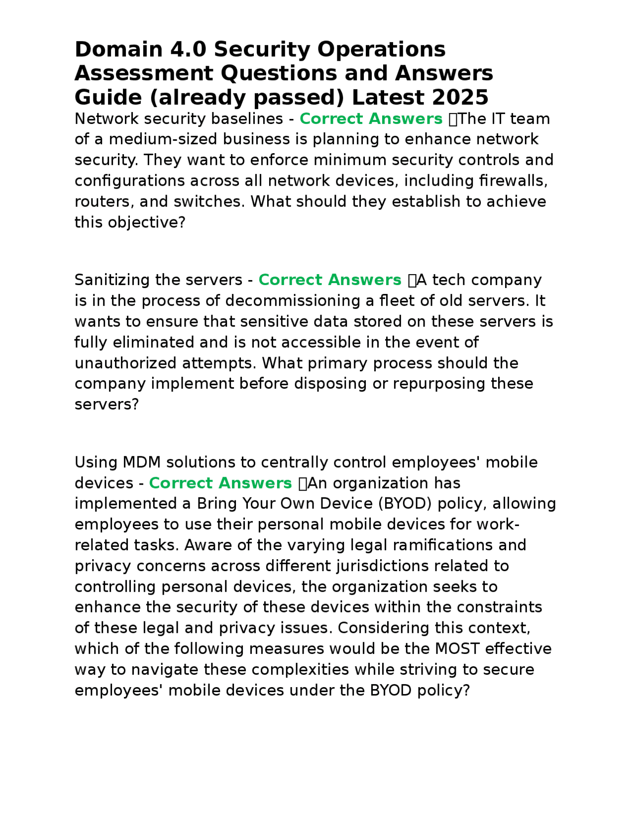 Domain 4.0 Security Operations Assessment Questions and Answers Guide ...