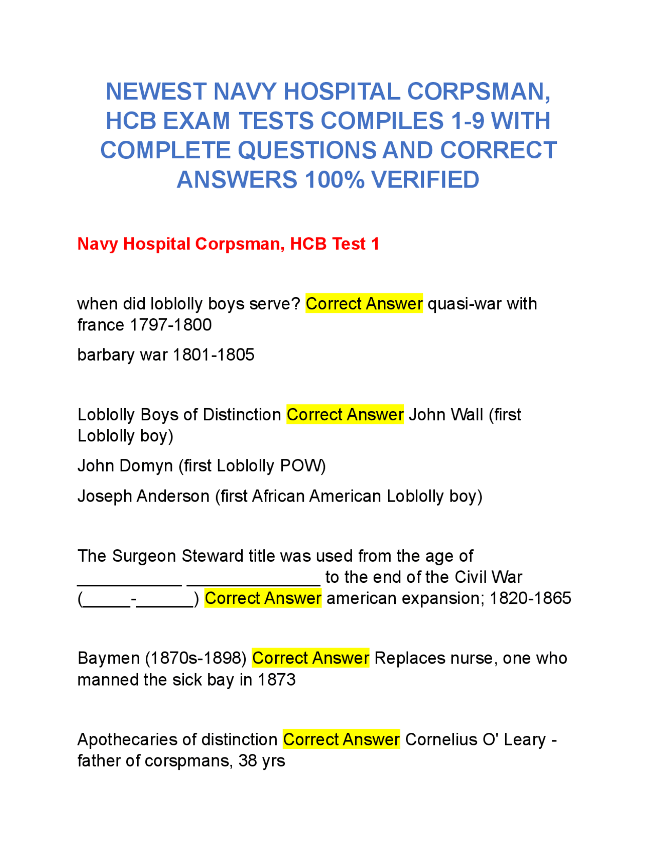 Navy Hospital Corpsman (HCB) Exam Study Guide: Questions and Answers ...