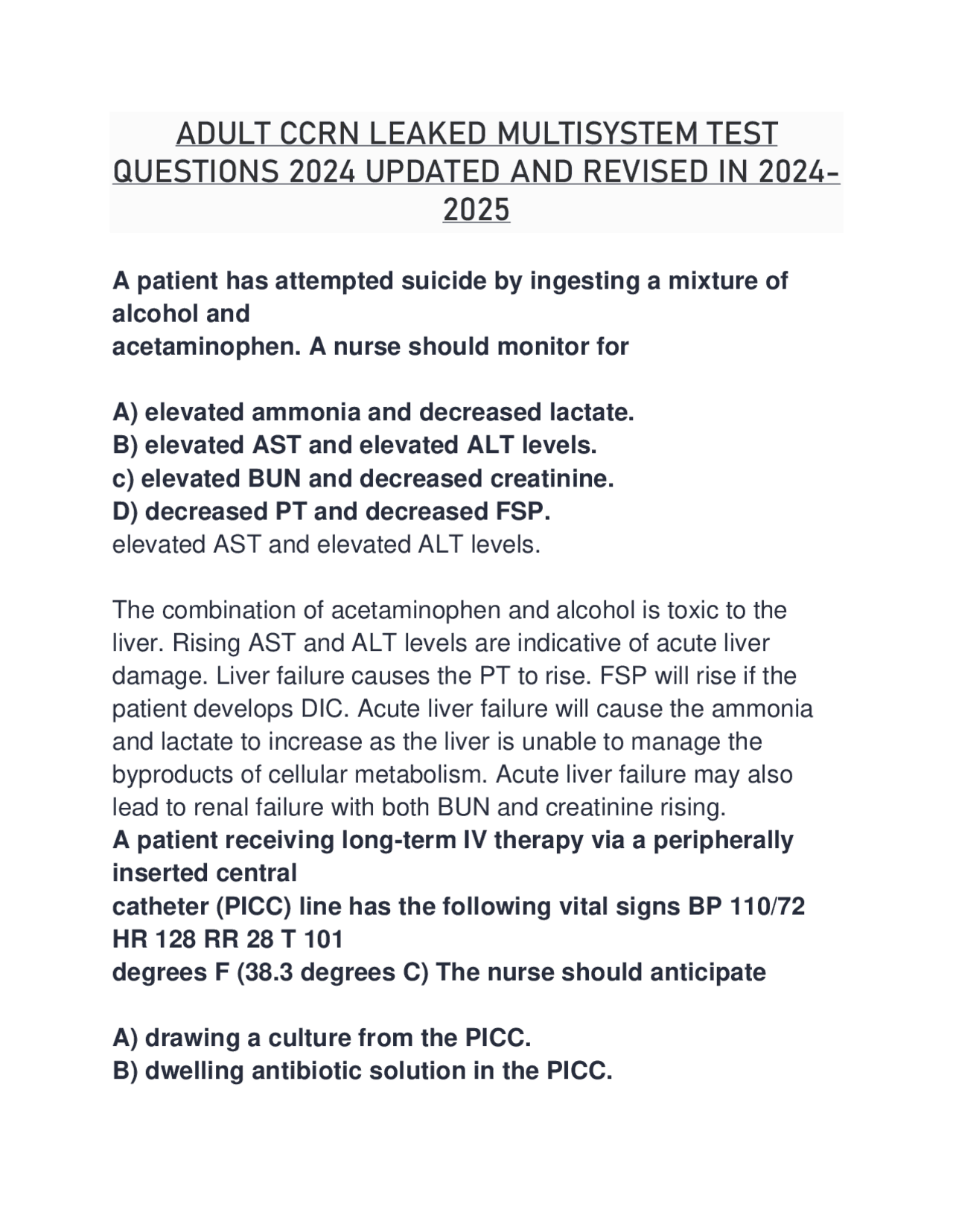 ADULT CCRN LEAKED MULTISYSTEM TEST QUESTIONS 2024 UPDATED AND REVISED