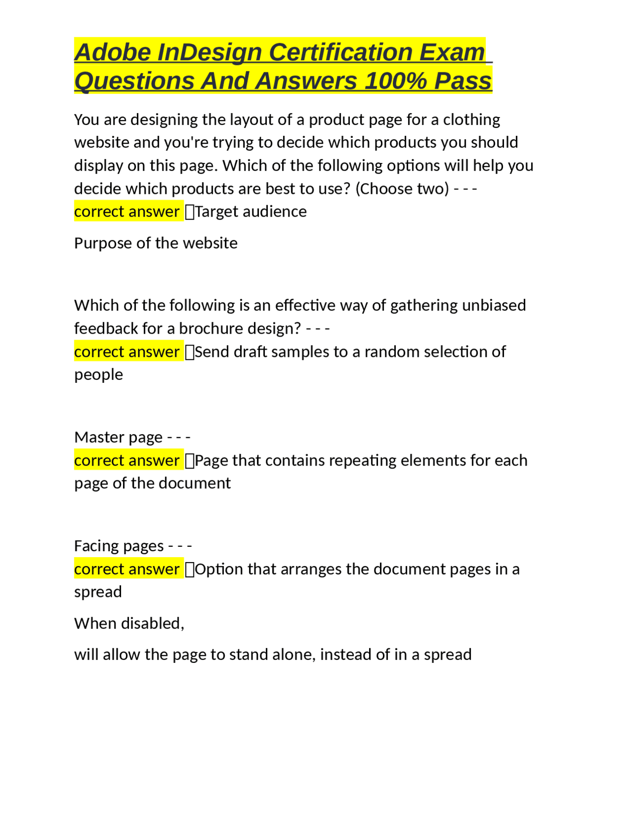 Adobe InDesign Certification Exam Questions and Answers | Exams Adobe ...