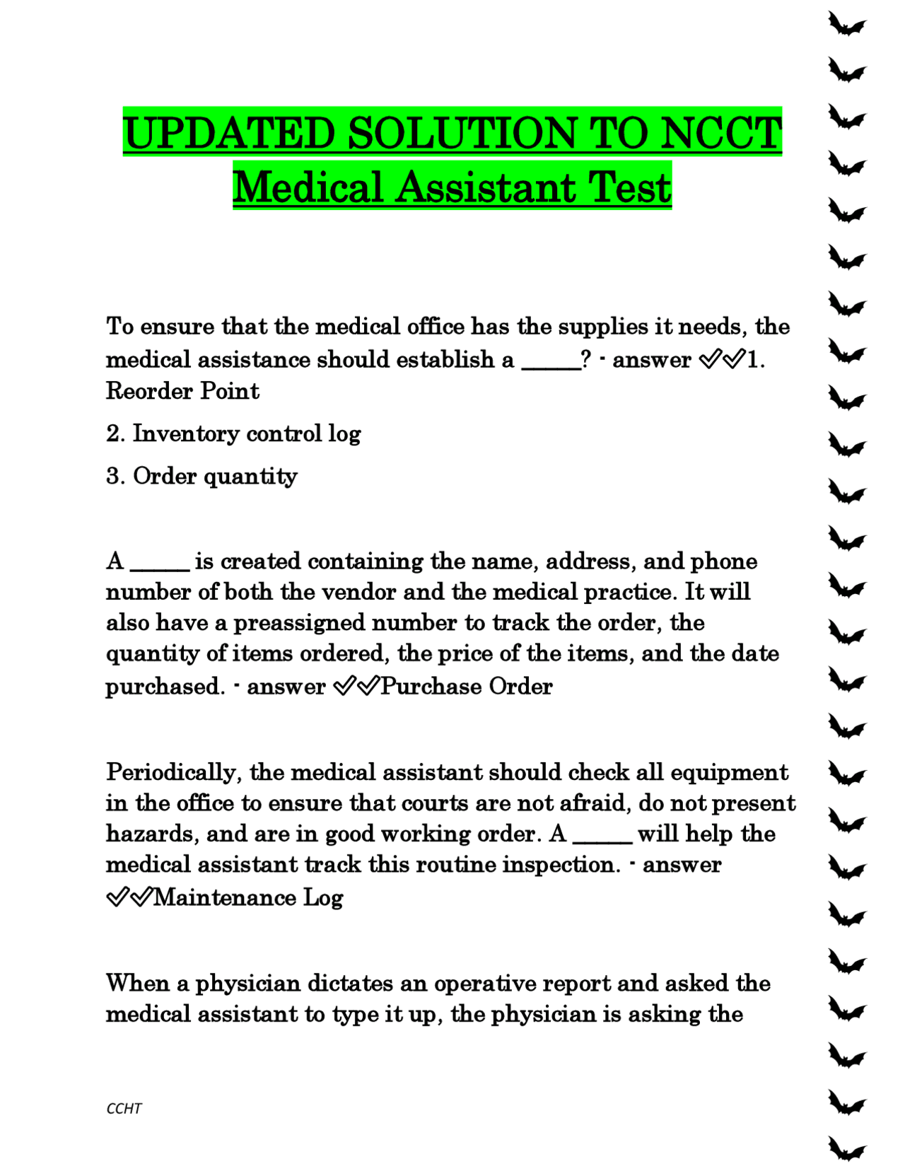 NCCT Medical Assistant Practice Test: Updated Solutions | Exams Nursing ...