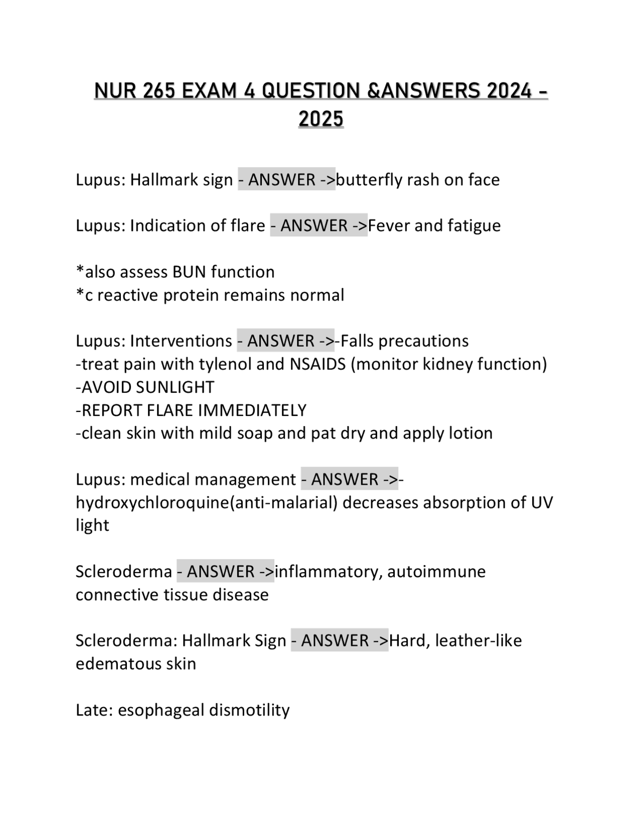NUR 265 Exam 4 Questions & Answers: A Comprehensive Guide to Medical ...